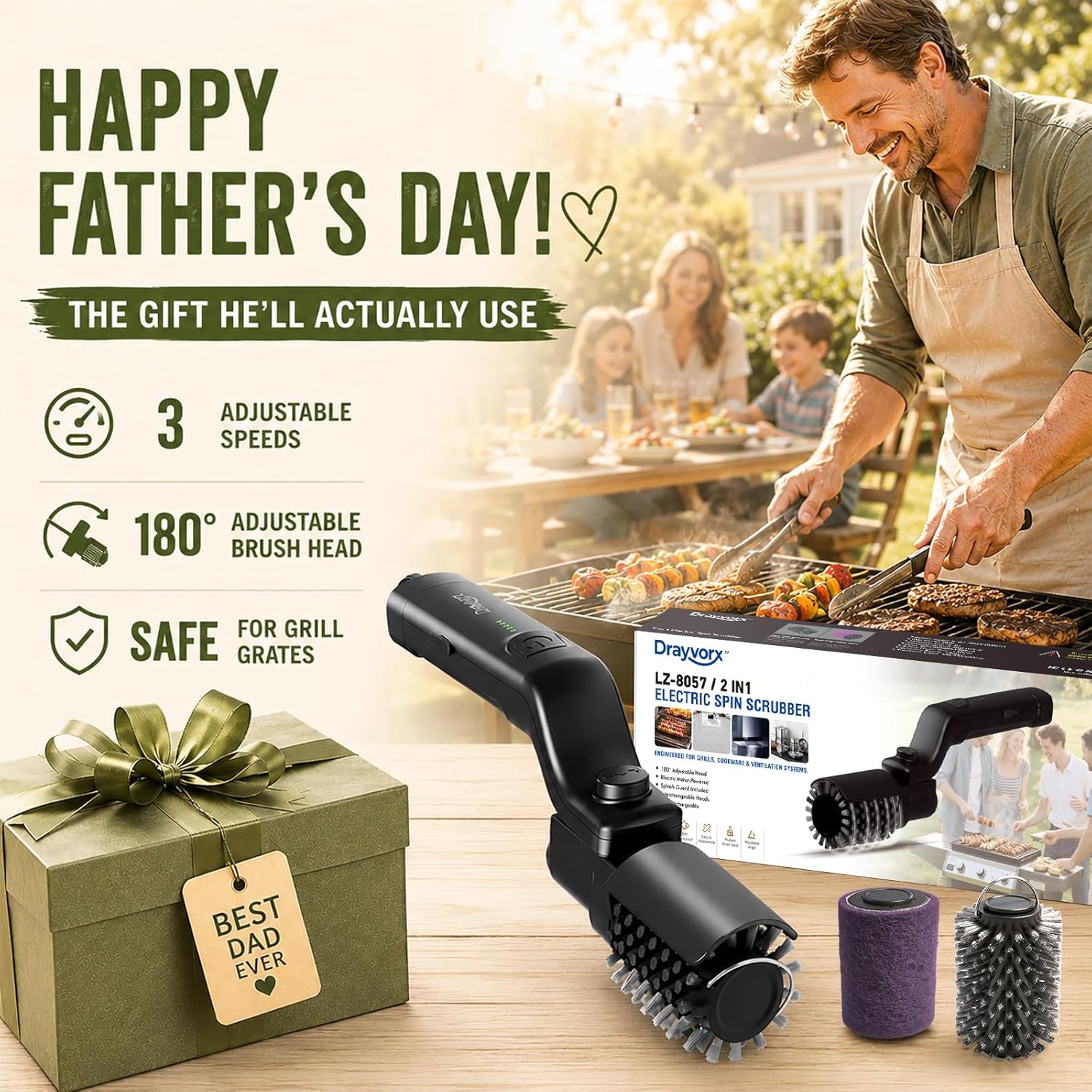 Thumbnail 1 de Drayvorx Electric Grill Brush with 3 Speeds, Type-C Rechargeable, 20kg Max Torque BBQ Cleaner