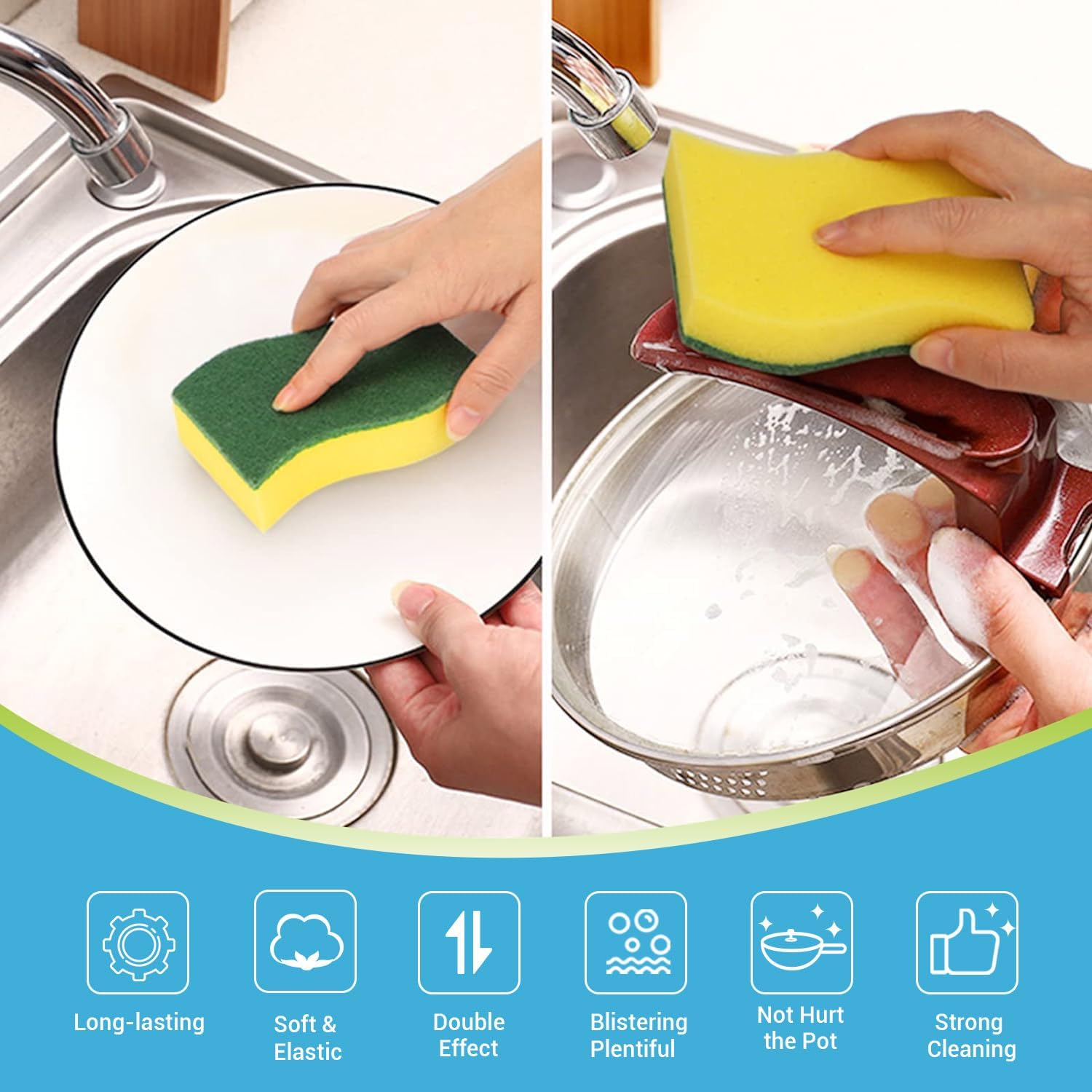 Thumbnail 1 de AIDEA Sponges Kitchen: 50-Pack Heavy Duty Dish Sponge with Dual-Sided Scrubbers