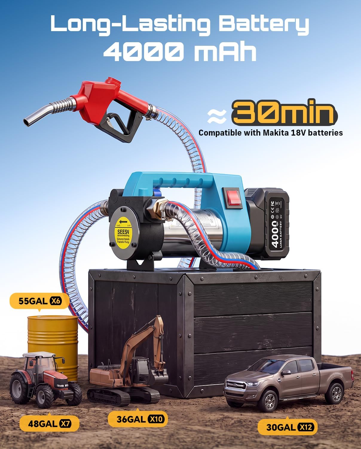 Detalle de SEESII Cordless fuel transfer pump 4.0Ah battery