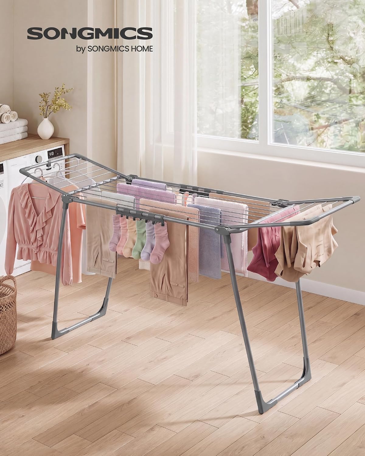 Detalle de SONGMICS LLR518G01 Winged Clothes Airer, 18 m Drying Space, Foldable