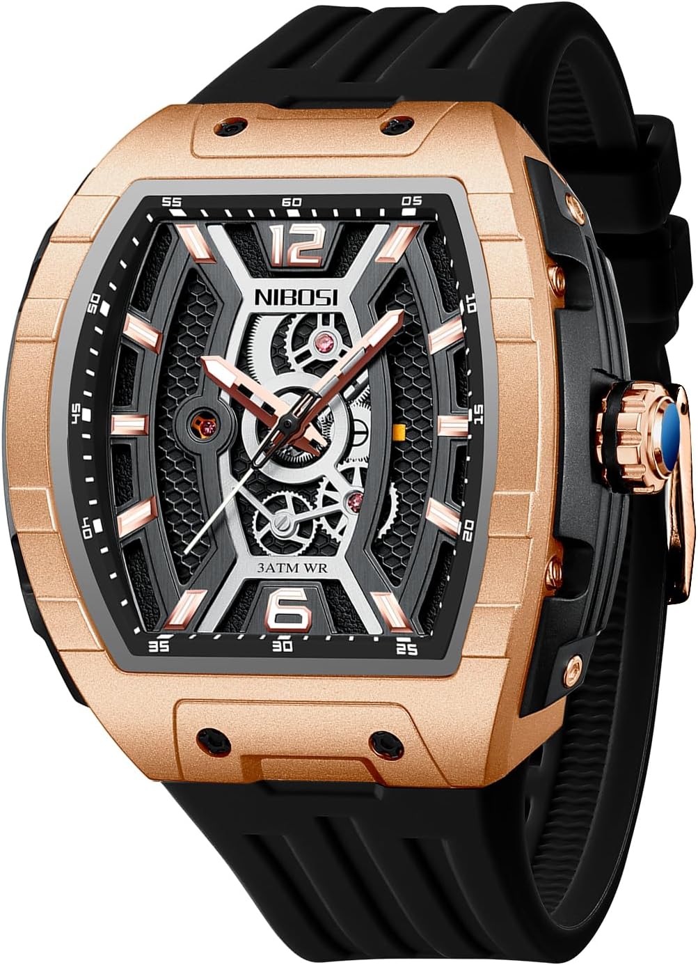 Thumbnail 6 de NIBOSI Orologio da polso uomo quadrato impermeabile digitale analogico al quarzo in silicone