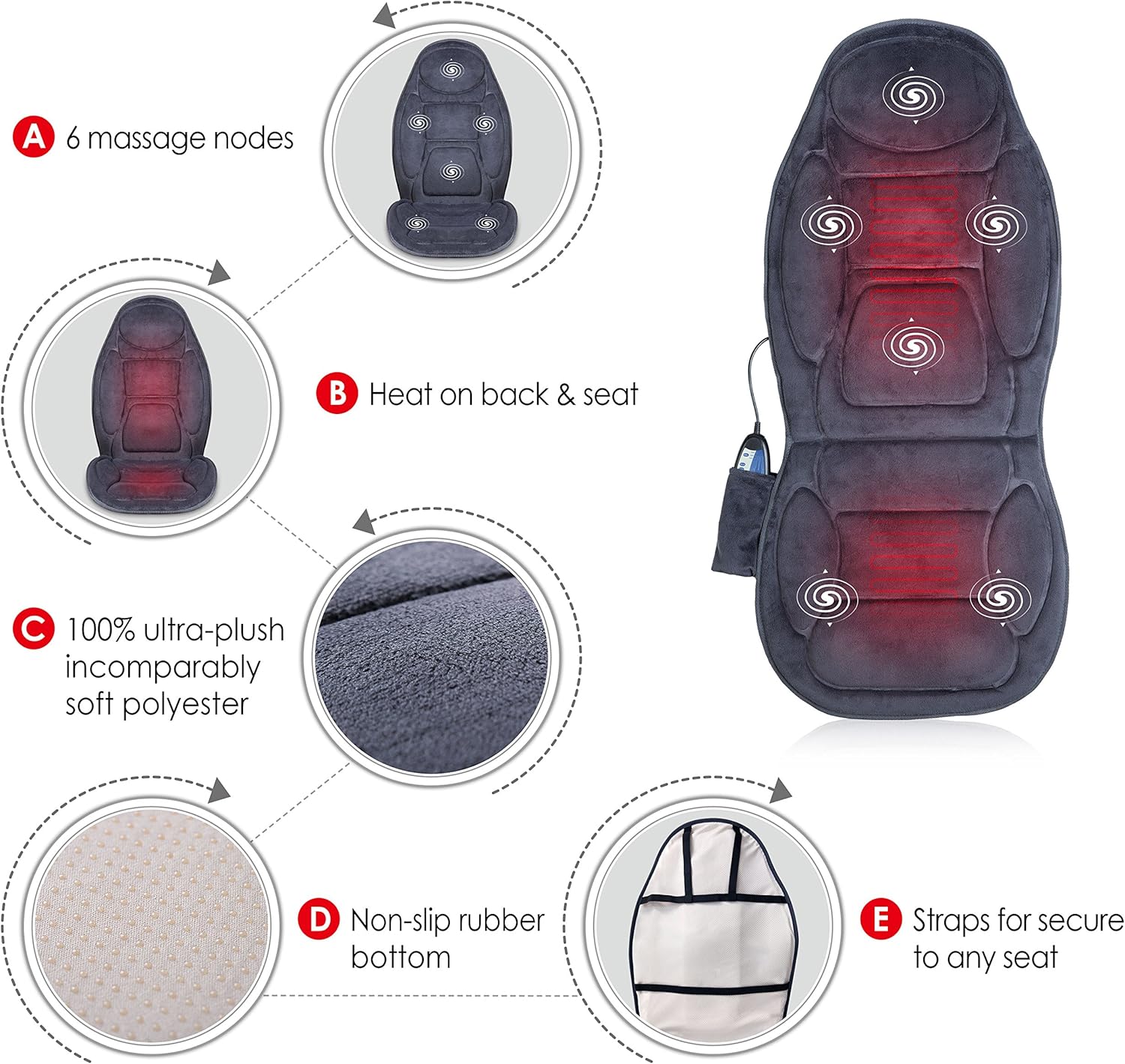 Detalle de Snailax back massager with heat, 6 motors
