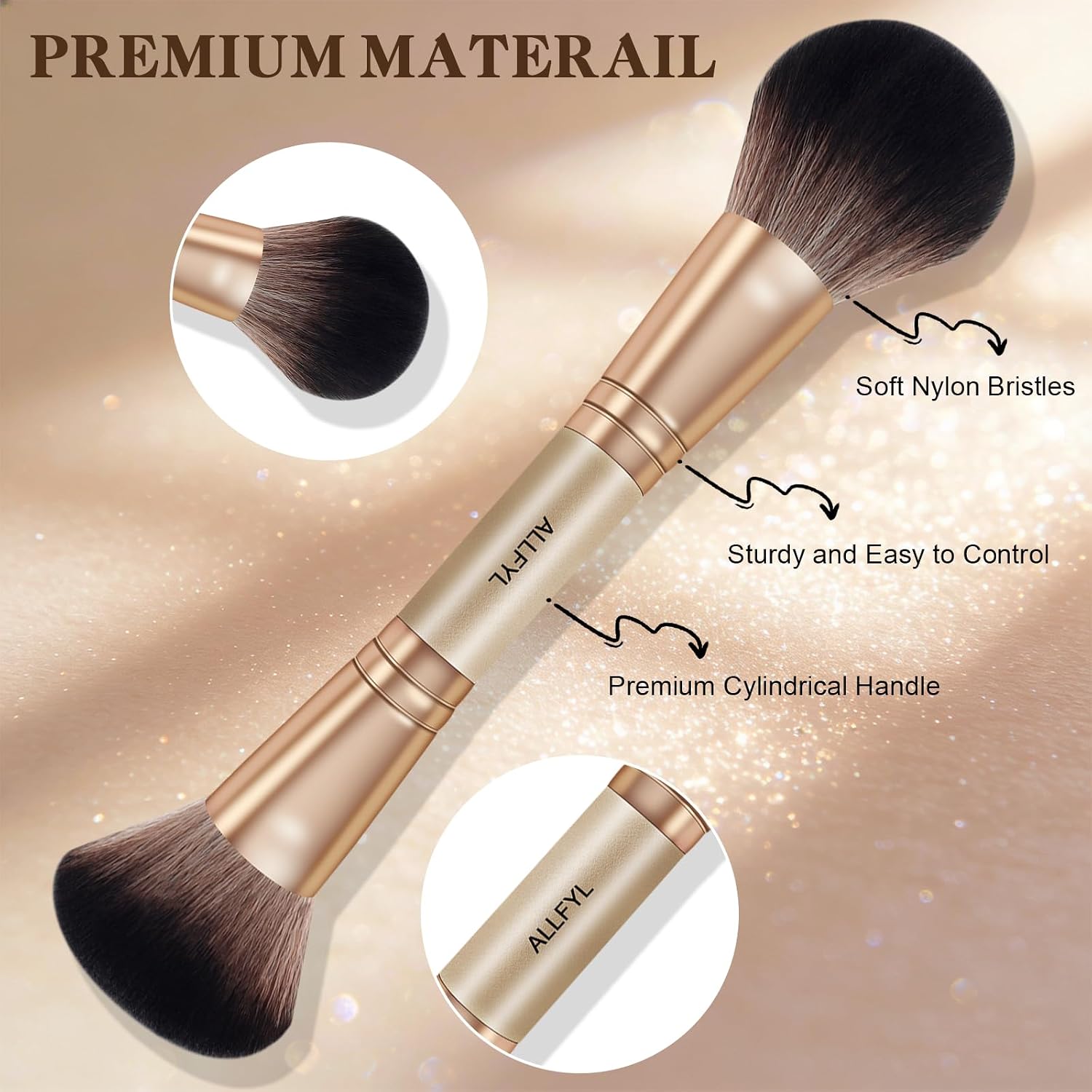 Detalle 2 de ALLFYL Set 6 Pennelli Doppi Trucco Professionali Champagne: kit tutto-in-uno per viso, occhi e labbra