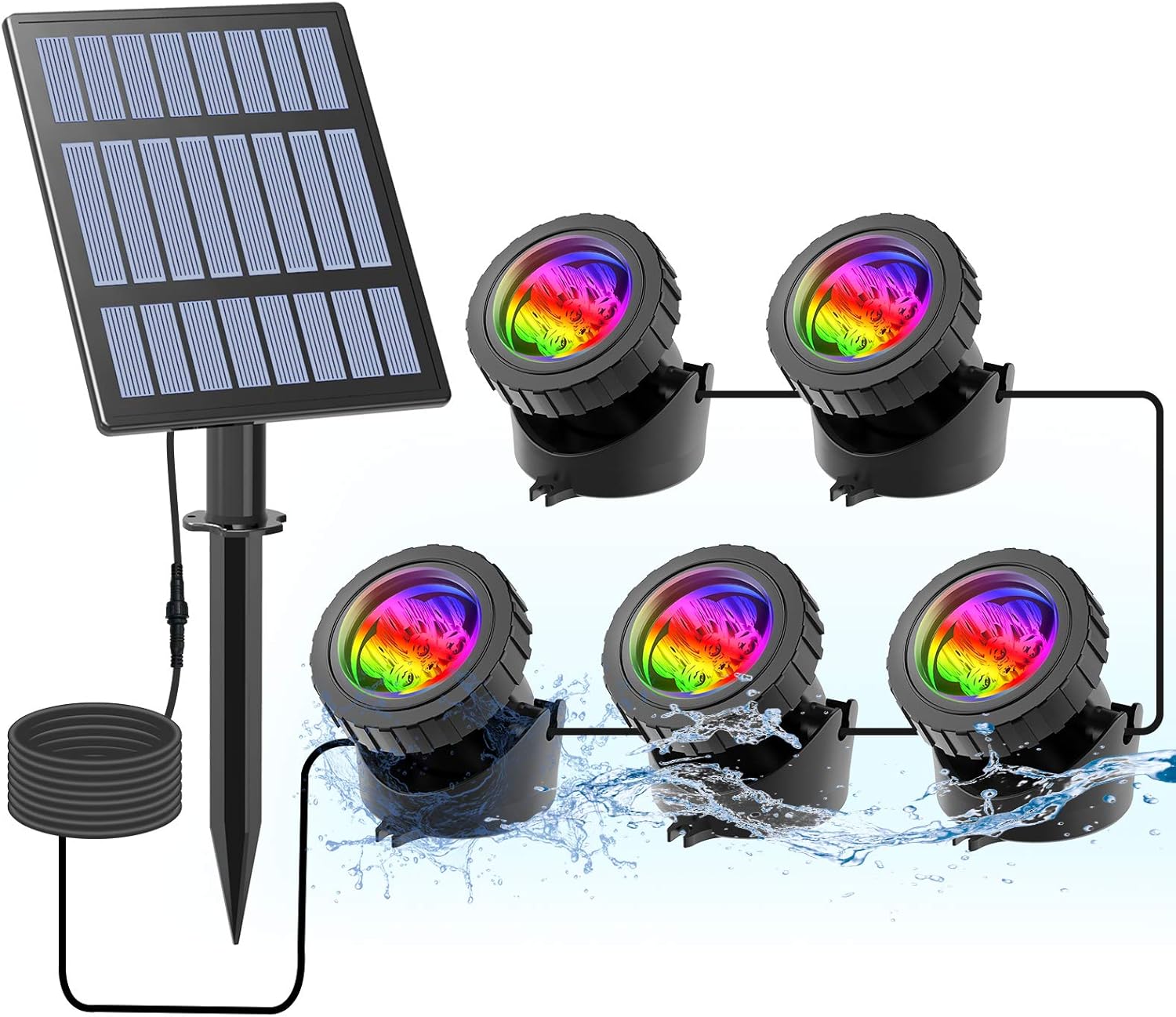 CORESLUX Solar Teichbeleuchtung RGB (IP68), Unterwasserstrahler-Set mit 5 Stück
