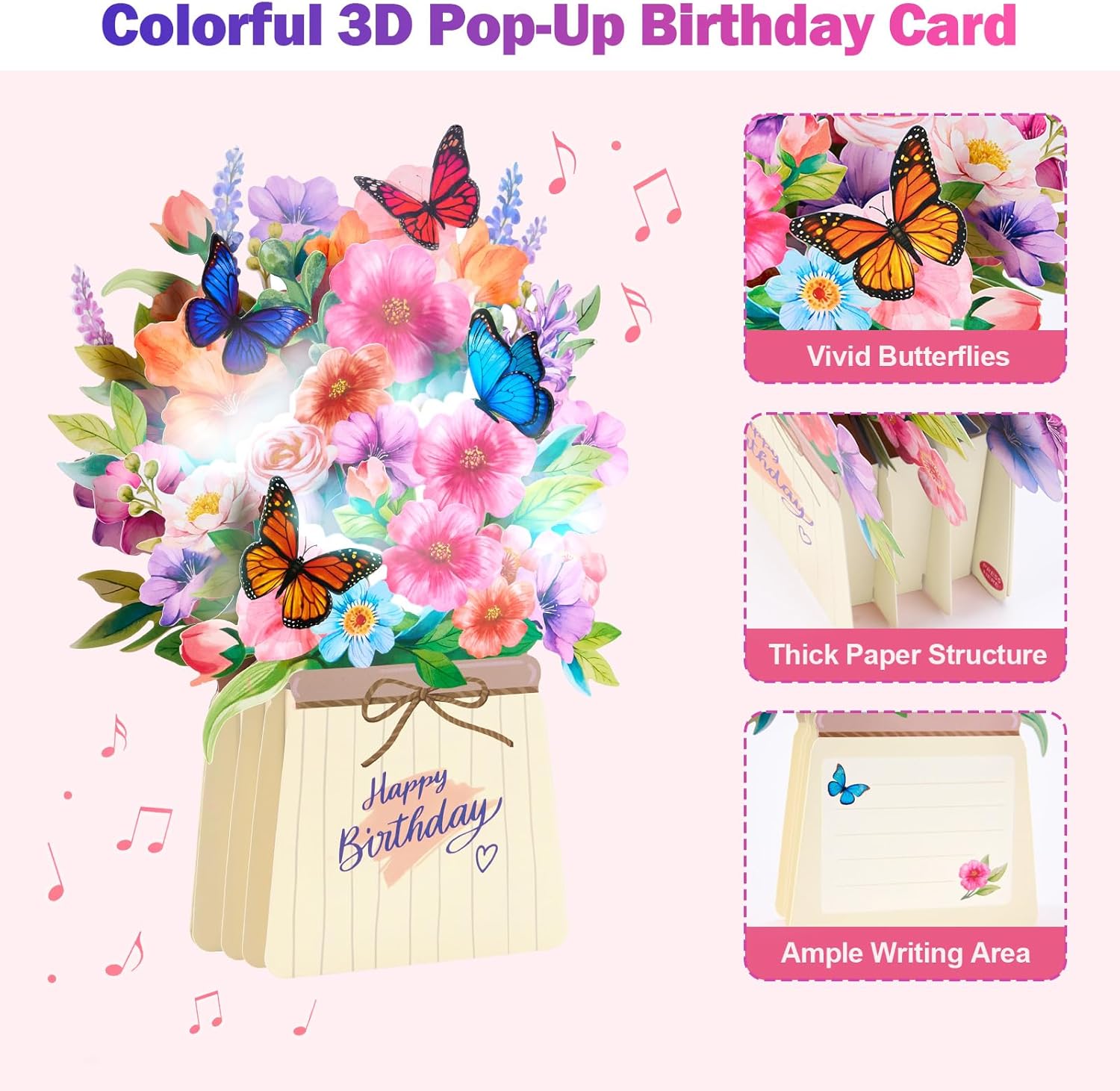 Thumbnail 4 de Airpark Birthday Cards for Women: Light, Music, and a 3D Pop-Up Forever Bouquet