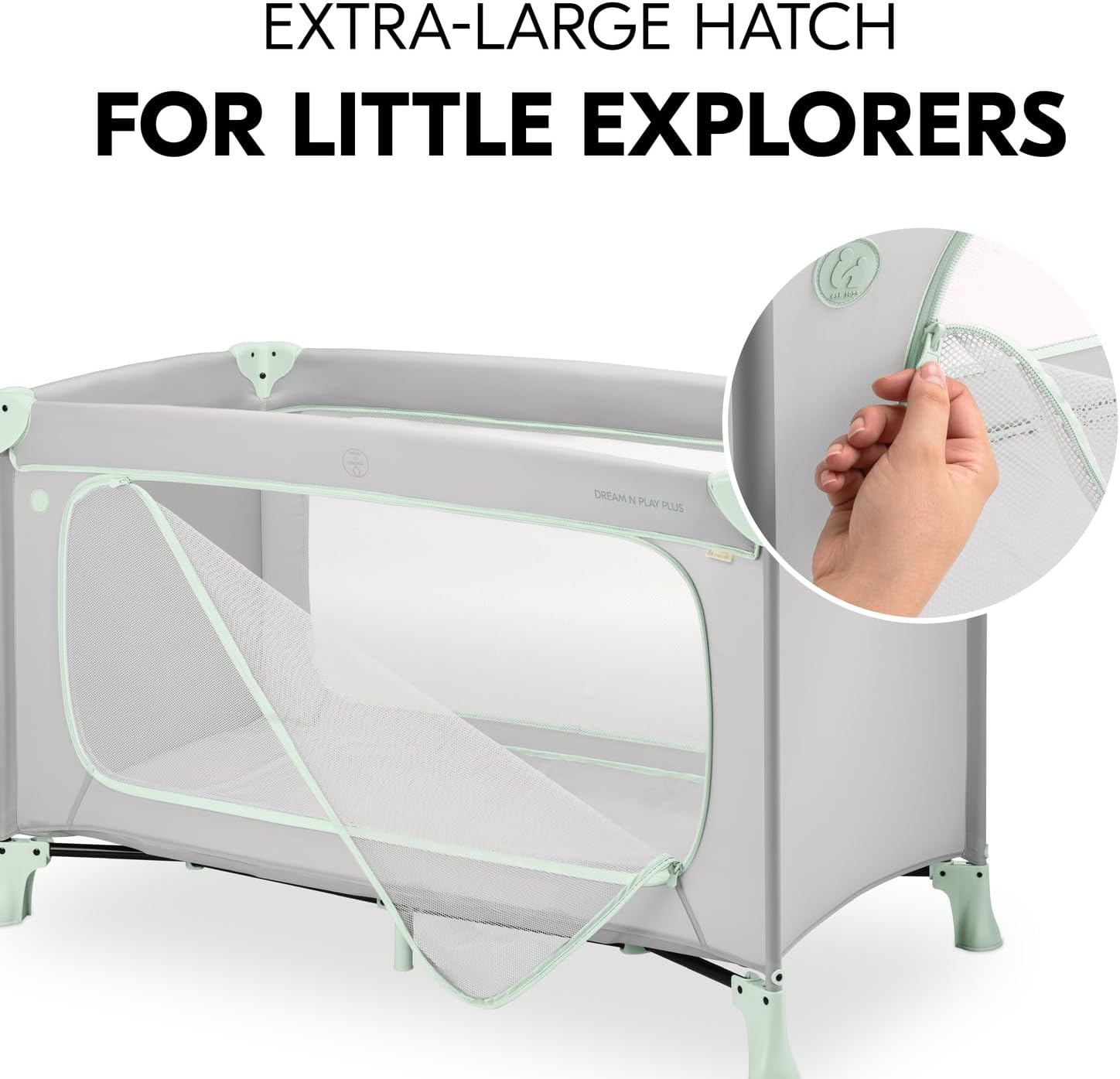 Thumbnail 6 de hauck Dream N Play PLUS Travel Cot for Babies & Toddlers (Dusty Mint) – XL Hatch, Lightweight & Compact Folding