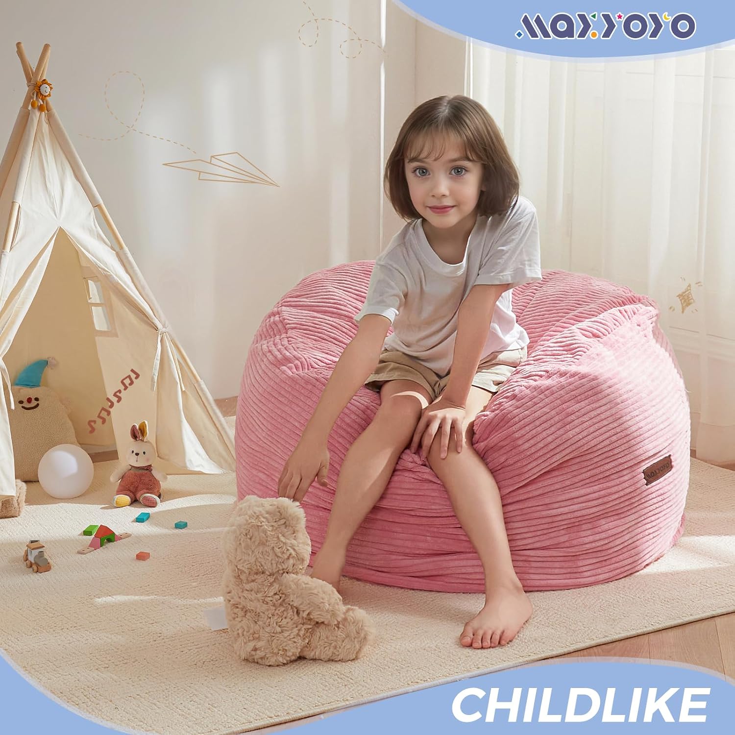 Detalle de MAXYOYO K06-Series Kids’ Convertible Bean Bag Chair, Pale Pink