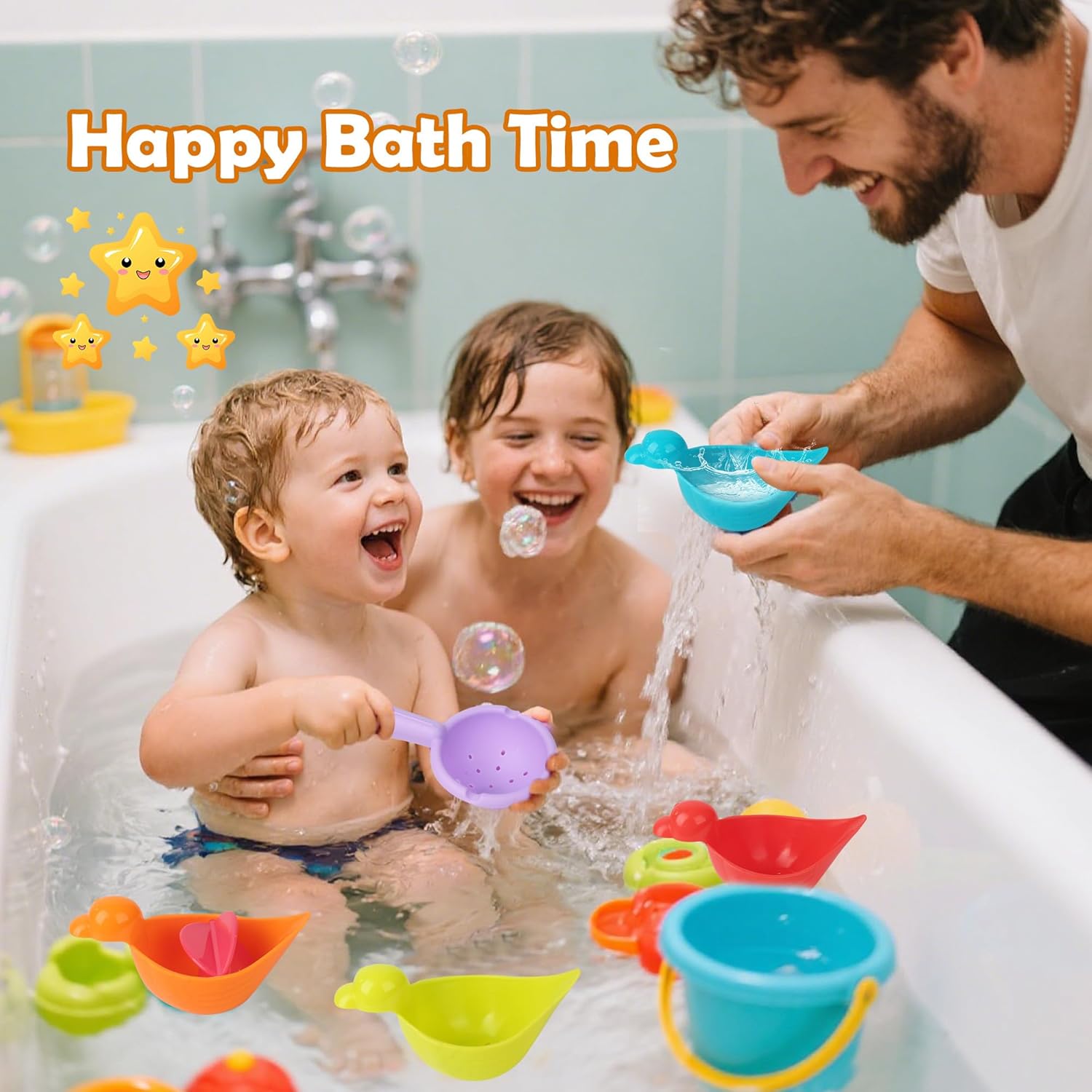 Thumbnail 1 de ACOMTUO Set da 10 giochi da bagno per bambini, giochi antideformazione antimuffa e impilabili (colori casuali)