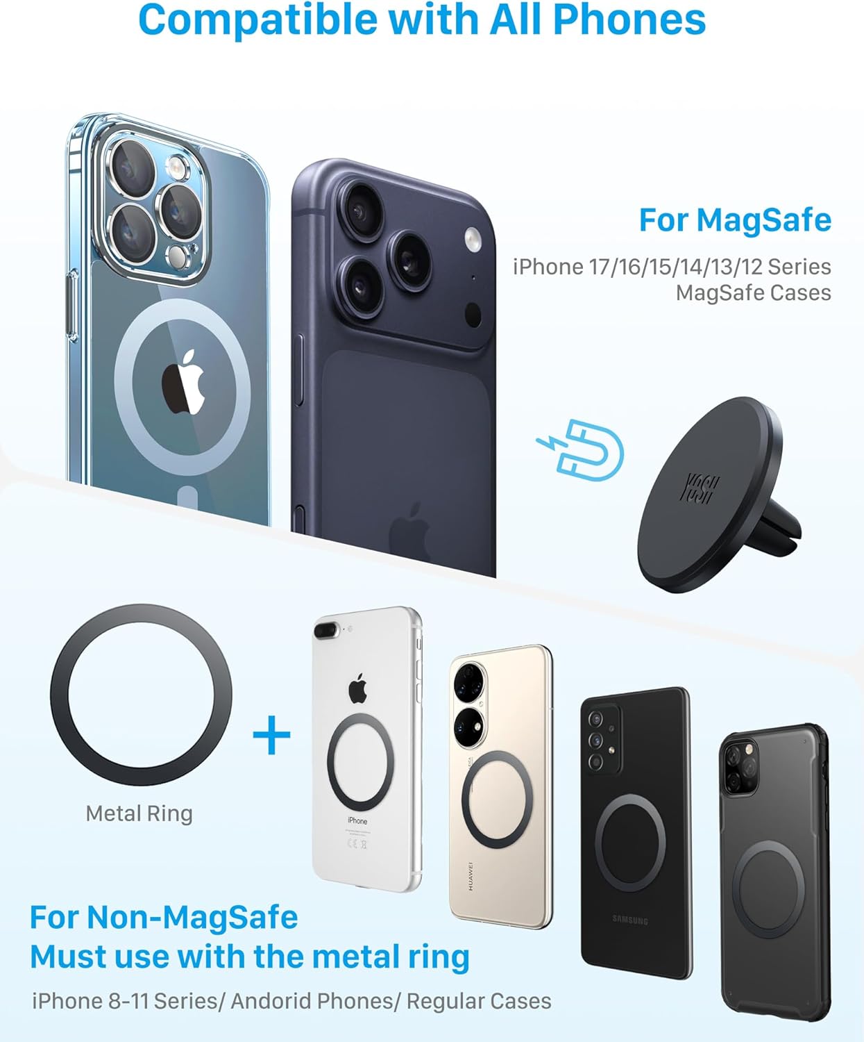 Thumbnail 1 de YOSH for MagSafe Car Mount Air Vent (2-Pack) magnetic phone holder with metal rings