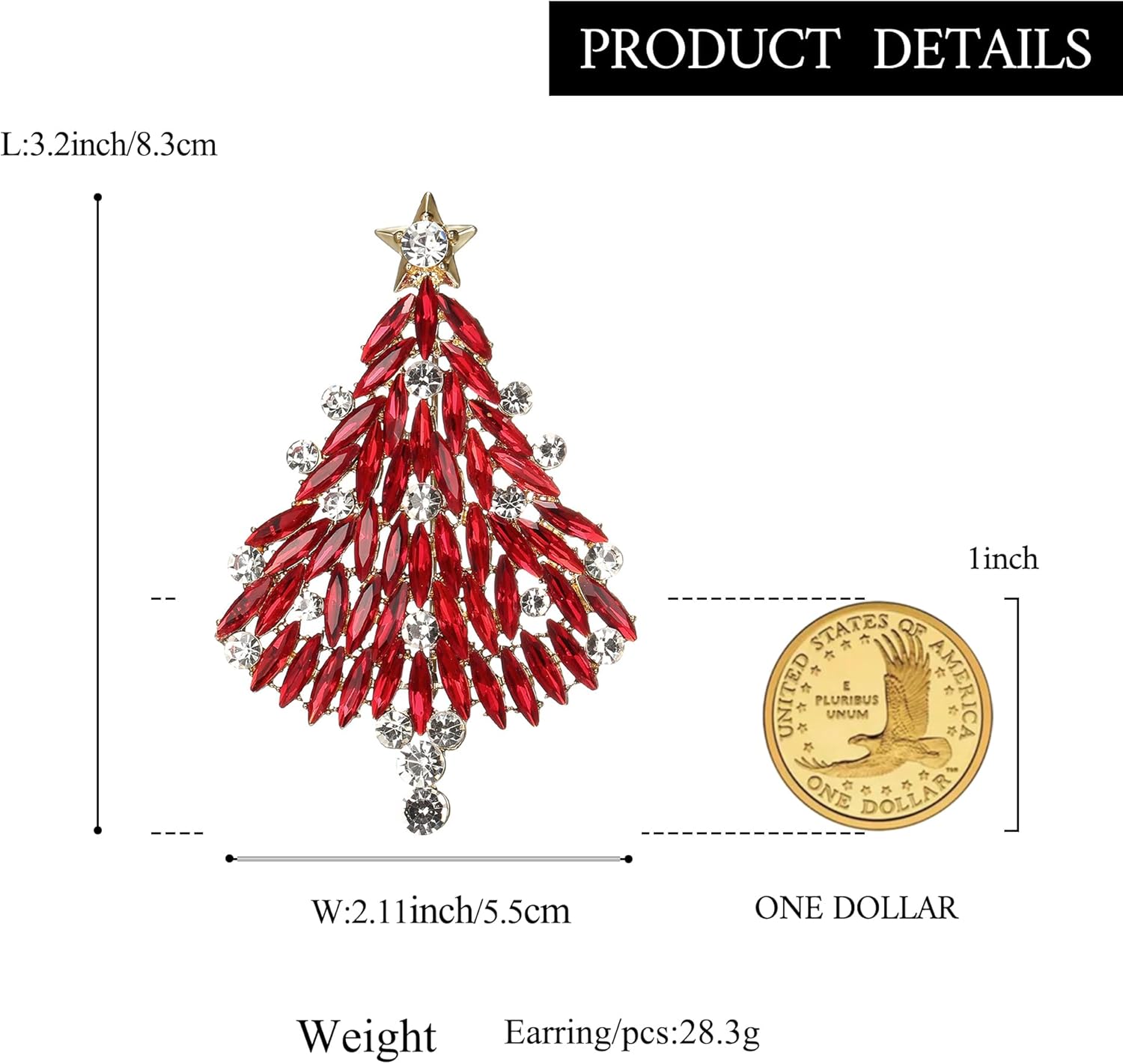 Thumbnail 3 de Clearine broche femme sapin de Noël étoile cristal rond strass marquise scintillante, ton argent