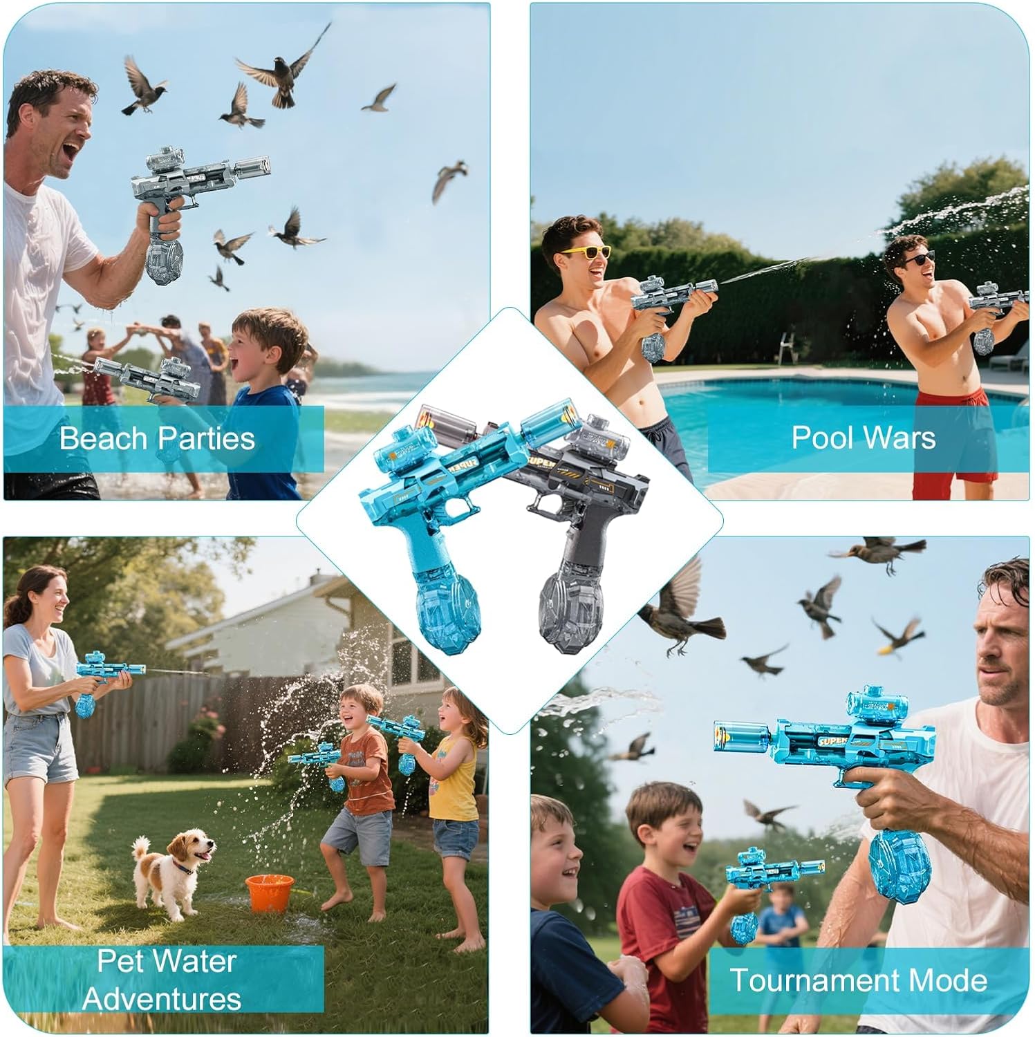 Thumbnail 5 de Elektrische Wasserpistole im 2er-Set (automatisch) mit LED-Lichtern – Schwarz/Blau für Kinder & Erwachsene