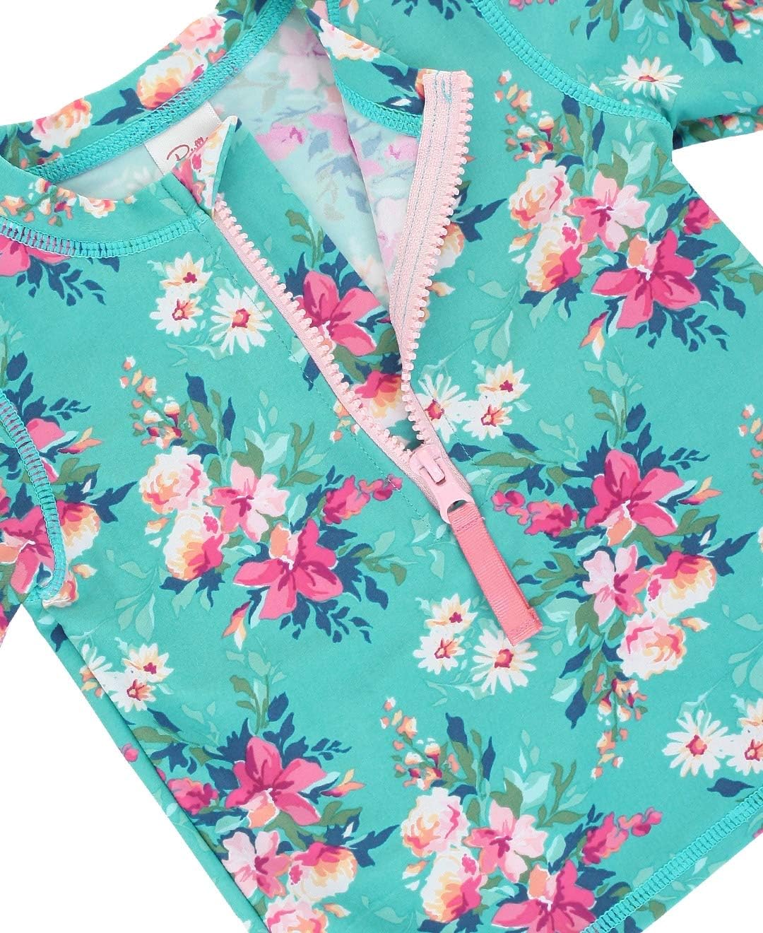 Thumbnail 1 de RuffleButts Baby/Toddler Girls Long Sleeve Rash Guard 2-Piece Swimsuit Set with UPF 50+ Sun Protection and Zipper
