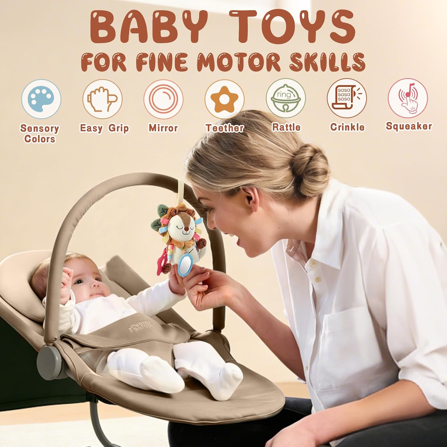 Detalle de TYRY.HU Baby Greifling mit Riemen – Löwe, vielseitiges Spielzeug für Baby 0–12 Monate