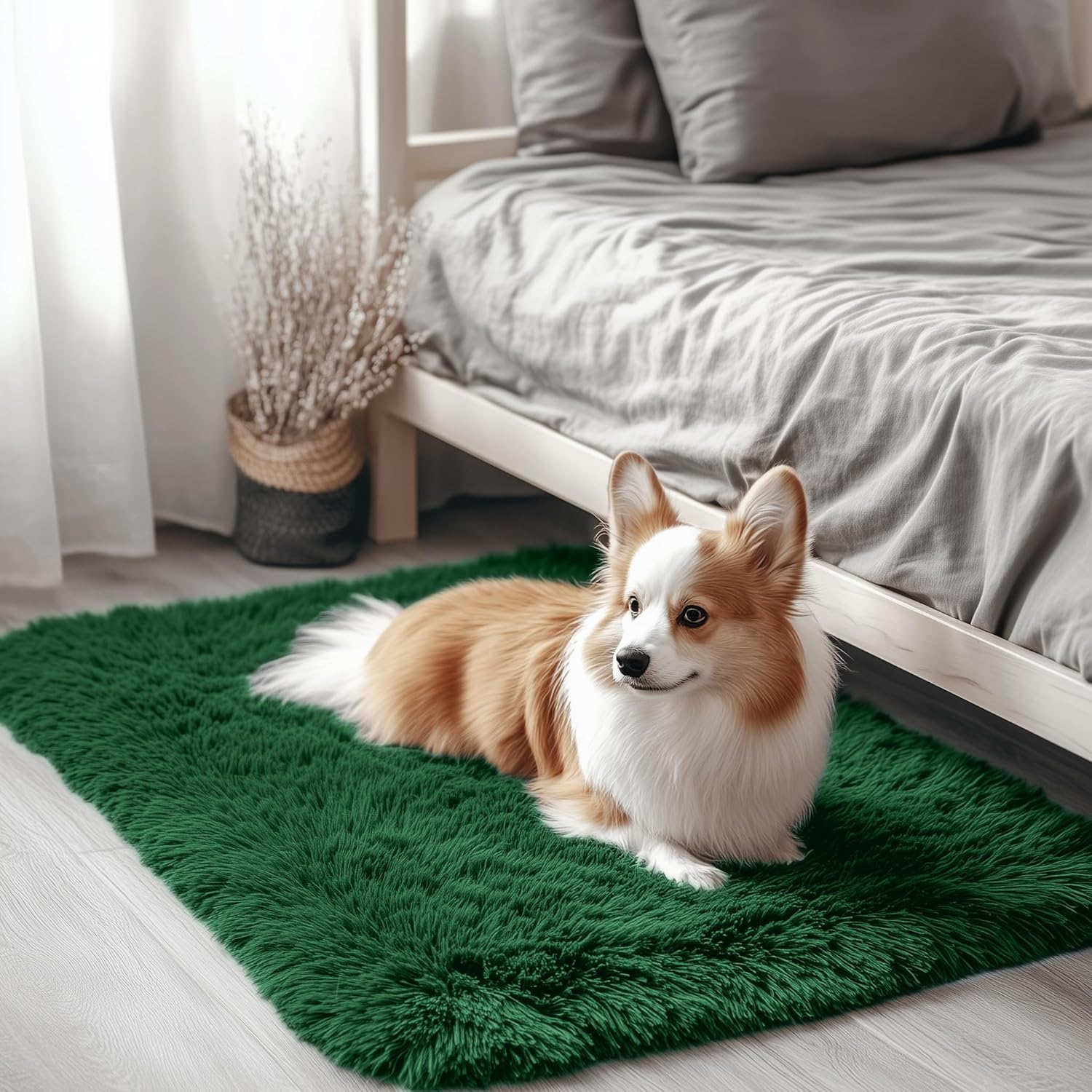 Thumbnail 6 de Homaxy Fluffy Shaggy Rug (Dark Green) 160 x 220 cm – large anti-slip, machine washable pile carpet