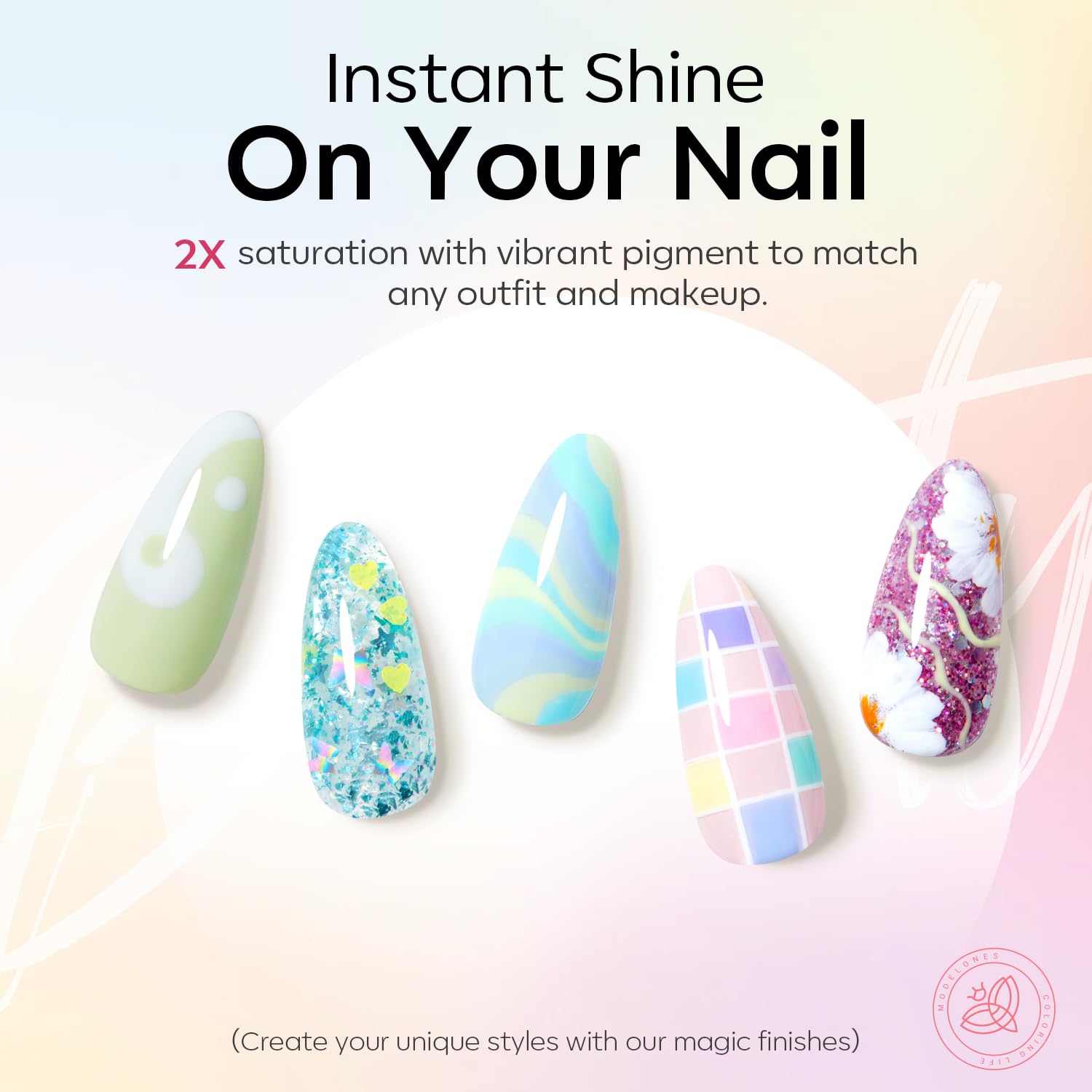 Detalle de Modelones 24Pcs Gel Nail Polish Set: 20 Easter Pastel Colors with Glitter, Glossy & Matte Top Coats
