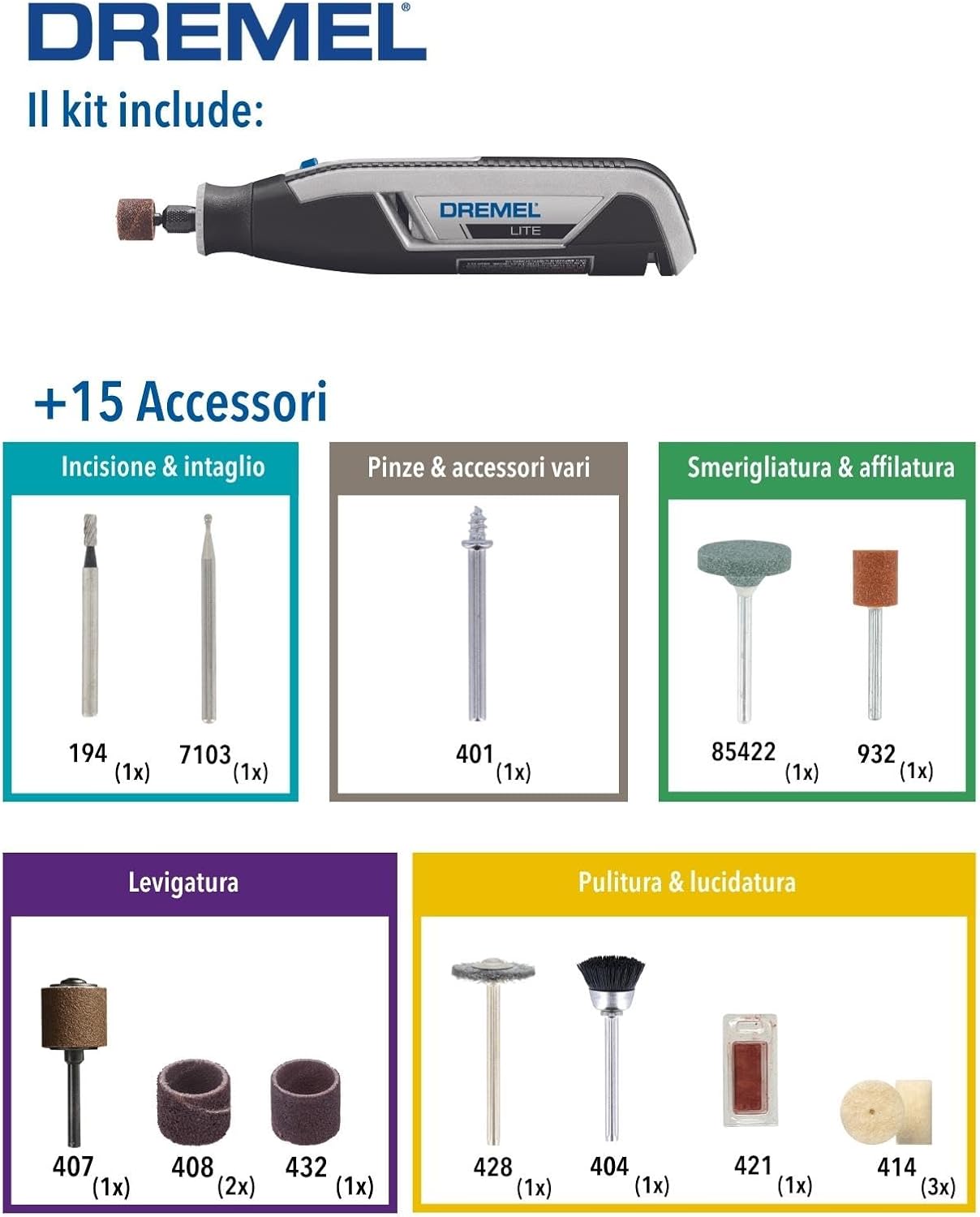Thumbnail 2 de Dremel Lite 7760 cordless multifunzione 3,6 V con 15 accessori e caricatore USB