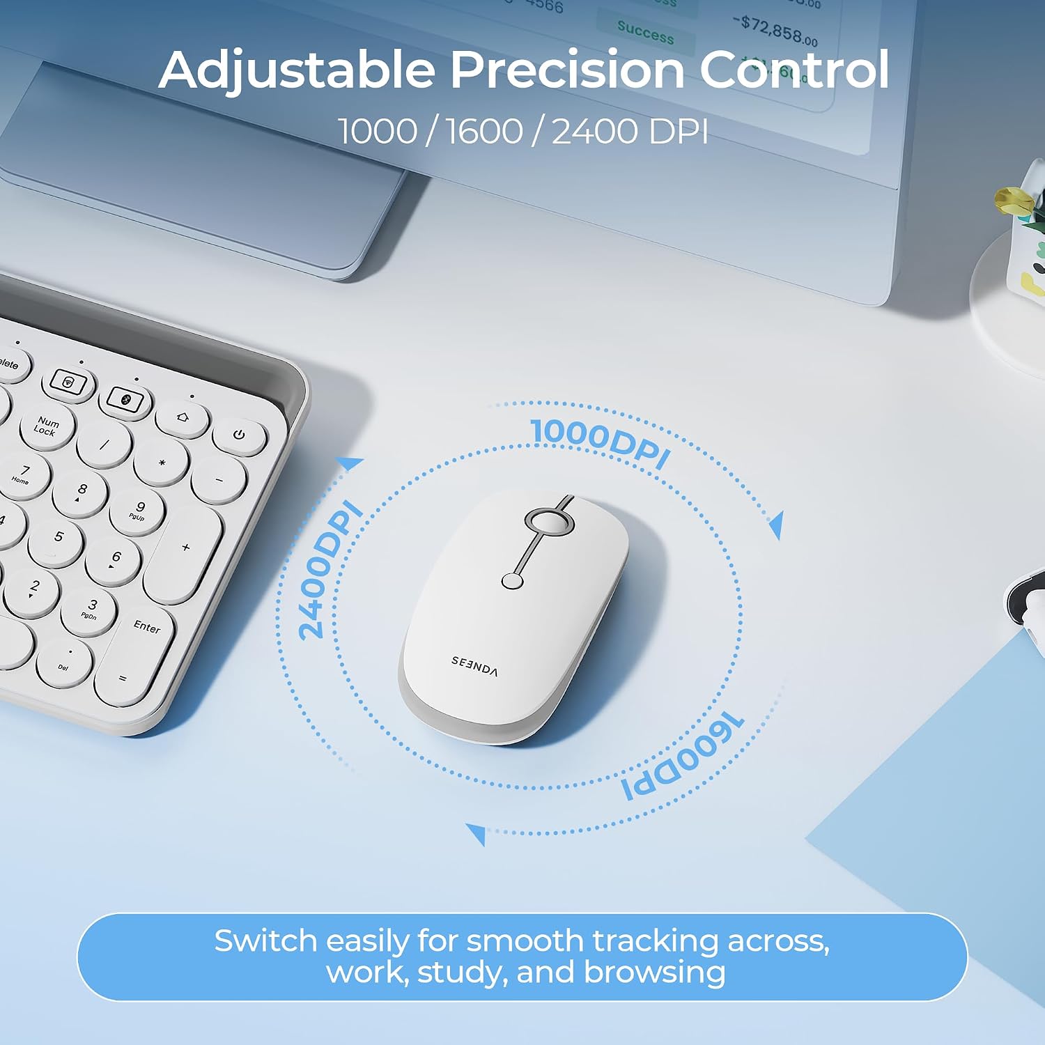 Detalle de Seenda MOU001 Wireless Bluetooth Mouse: Multi-Device, Rechargeable and Quiet