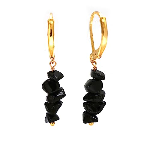 Detalle de GEMPIRES NATURE’S TREASURE Black Tourmaline Chip Leverback Hoop Earrings