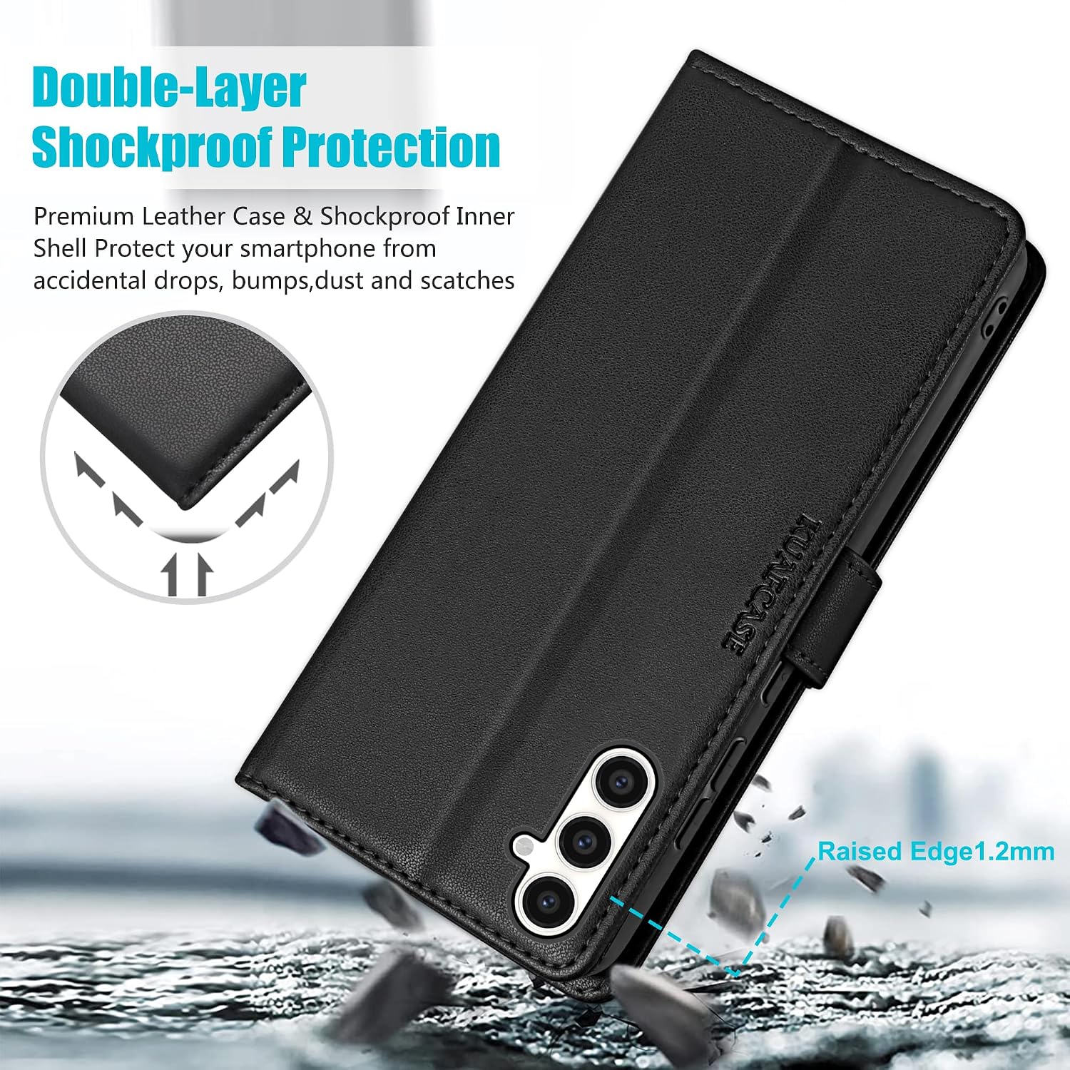 Detalle de Kuafcase for Samsung Galaxy S23 FE Case with 4 Card Slots and Magnetic Closure – Black