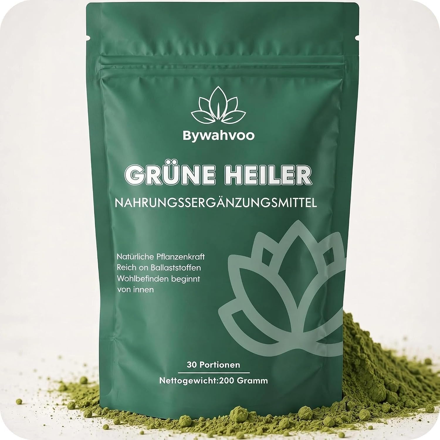 Detalle de Grüne Entgiftungspulver 200g – Superfood Pulver mit Gerstengras, Spirulina & Heidelbeeren