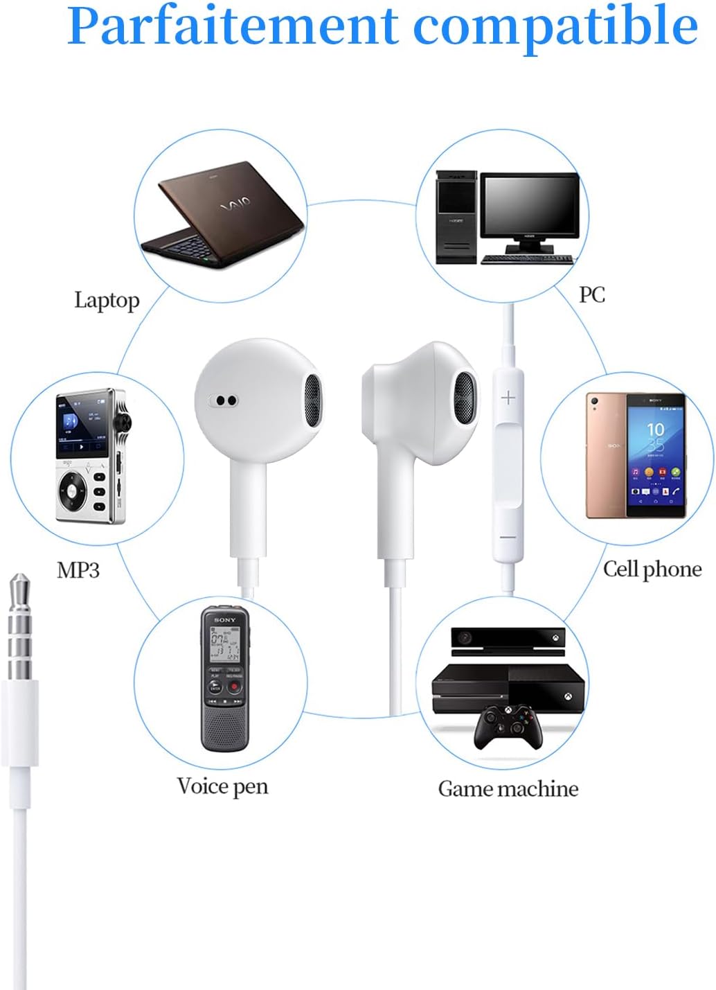 Thumbnail 5 de Écouteurs filaires avec micro et contrôle du volume – Intra-auriculaires 3,5 mm