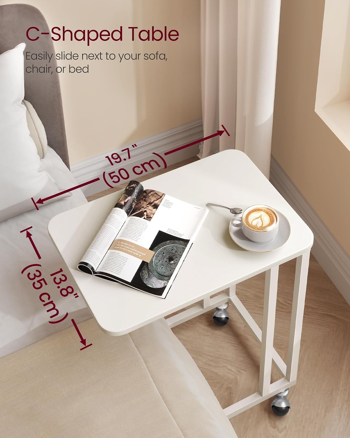 Detalle 2 de VASAGLE BARNET LNT050W77 End Table, Cream White, Steel Frame and Castors