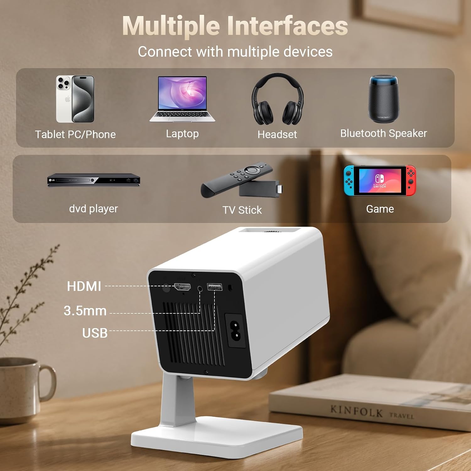 Detalle 2 de Mini Projector for Bedroom Ceiling: Smart Portable Android Projector