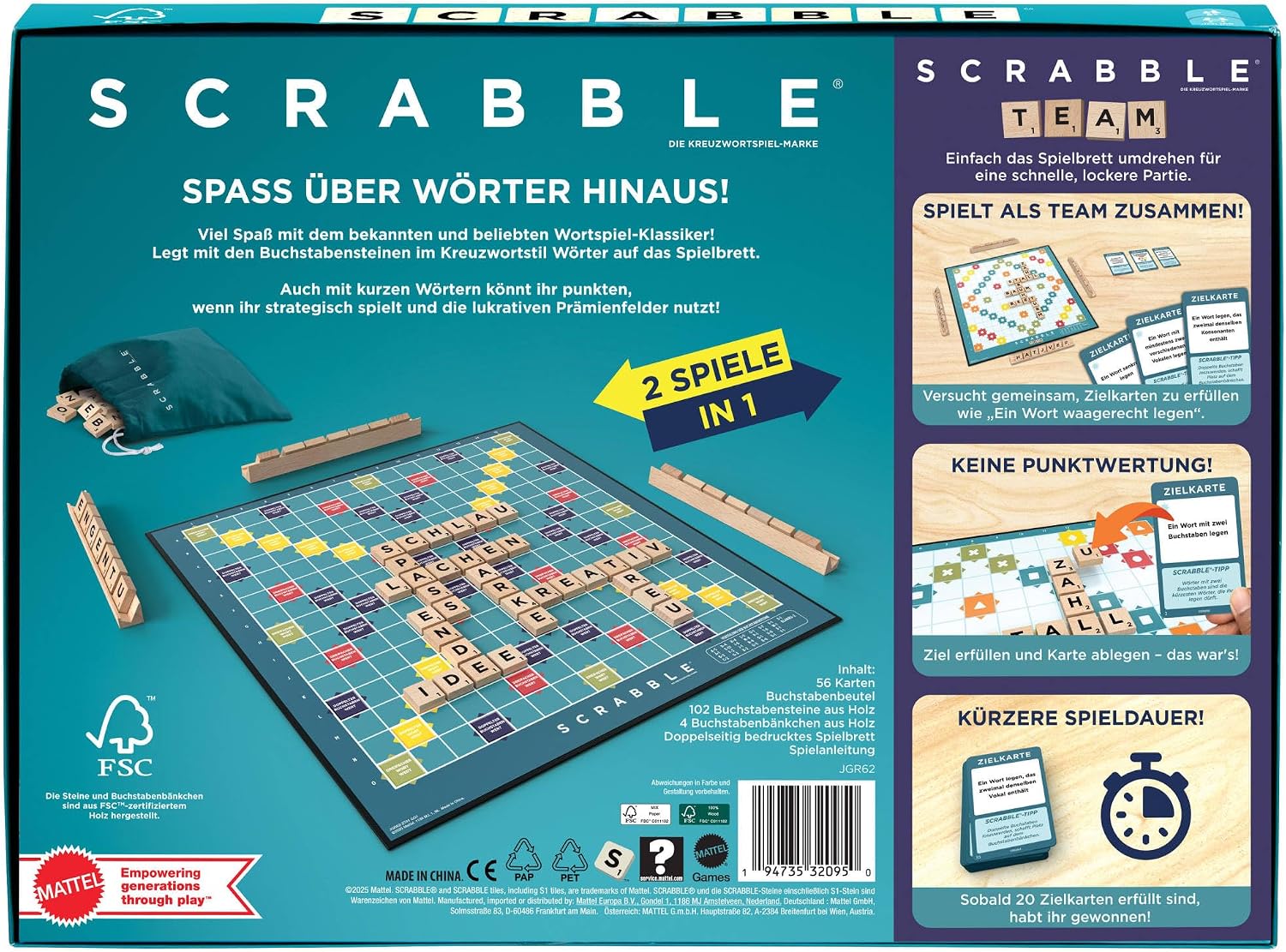 Detalle de Mattel Games Scrabble Brettspiel (JGR62) – klassisches Wortspiel mit Holz-Buchstaben, zwei Spielmöglichkeiten
