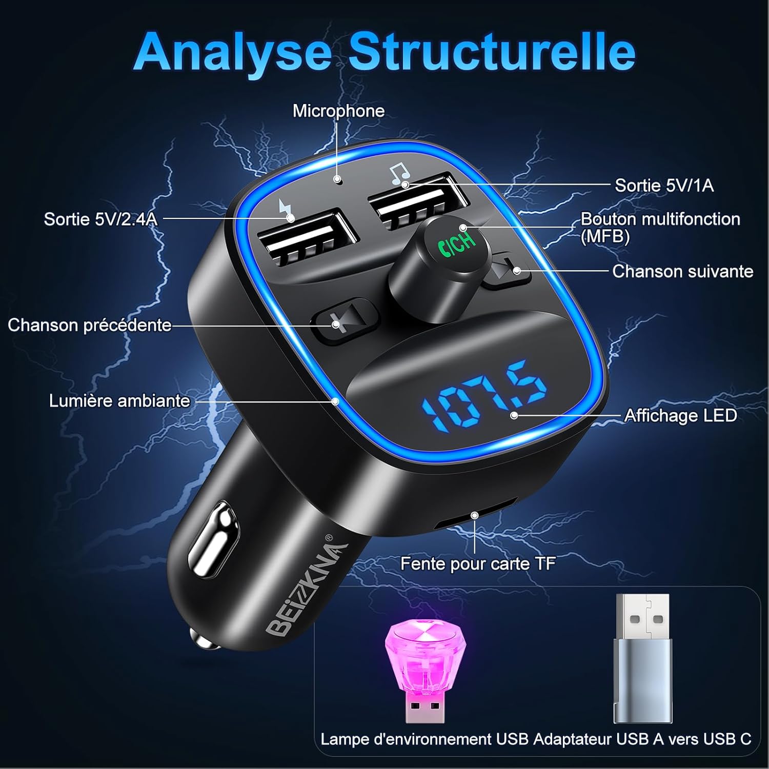 Thumbnail 5 de Beizkna Transmetteur FM Bluetooth 5.3