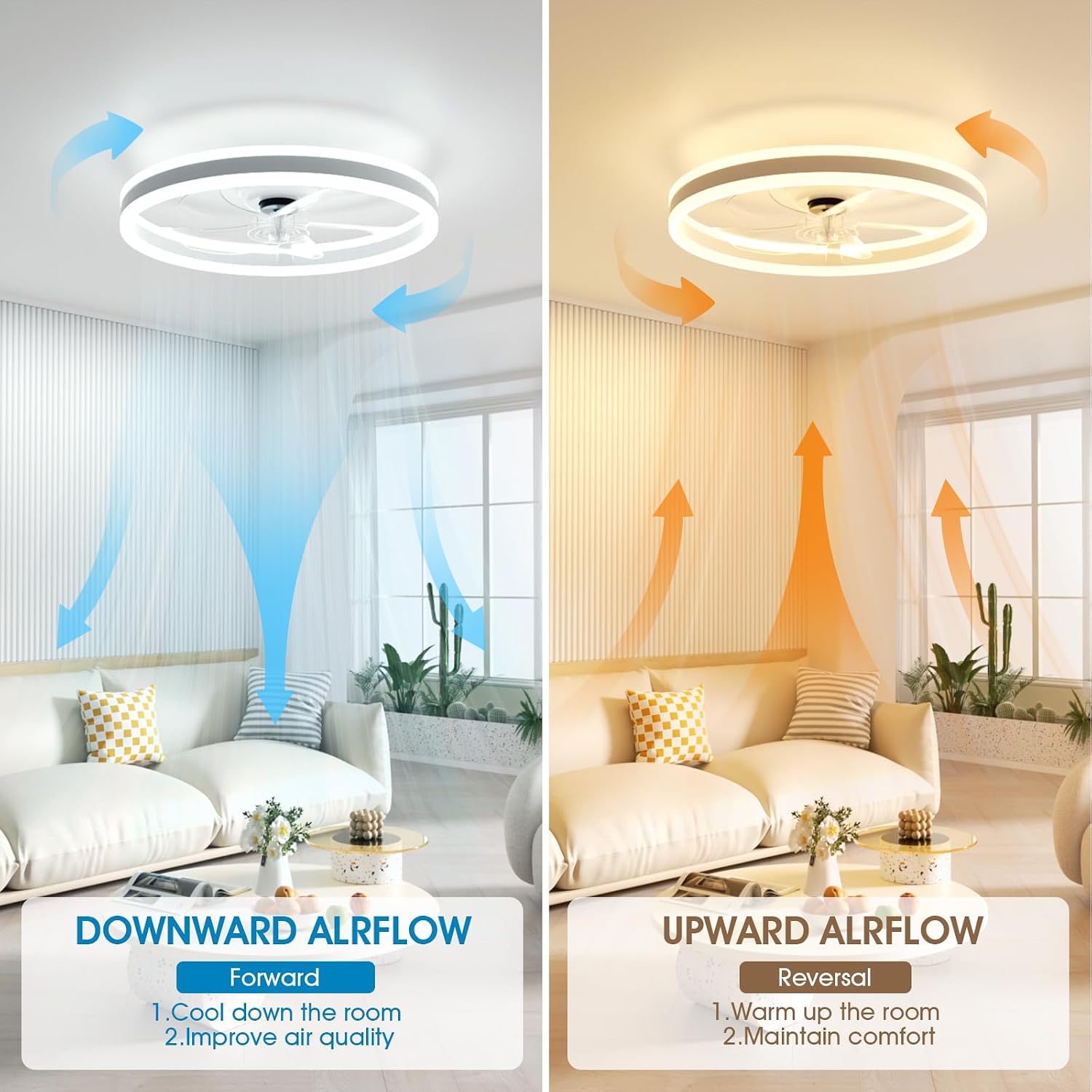 Thumbnail 2 de NIORSUN Ceiling Fans with Lights and Remote: 6 Speeds, 3 Colour Temperatures, Dimmable LED Light for Quiet, Modern Living Spaces