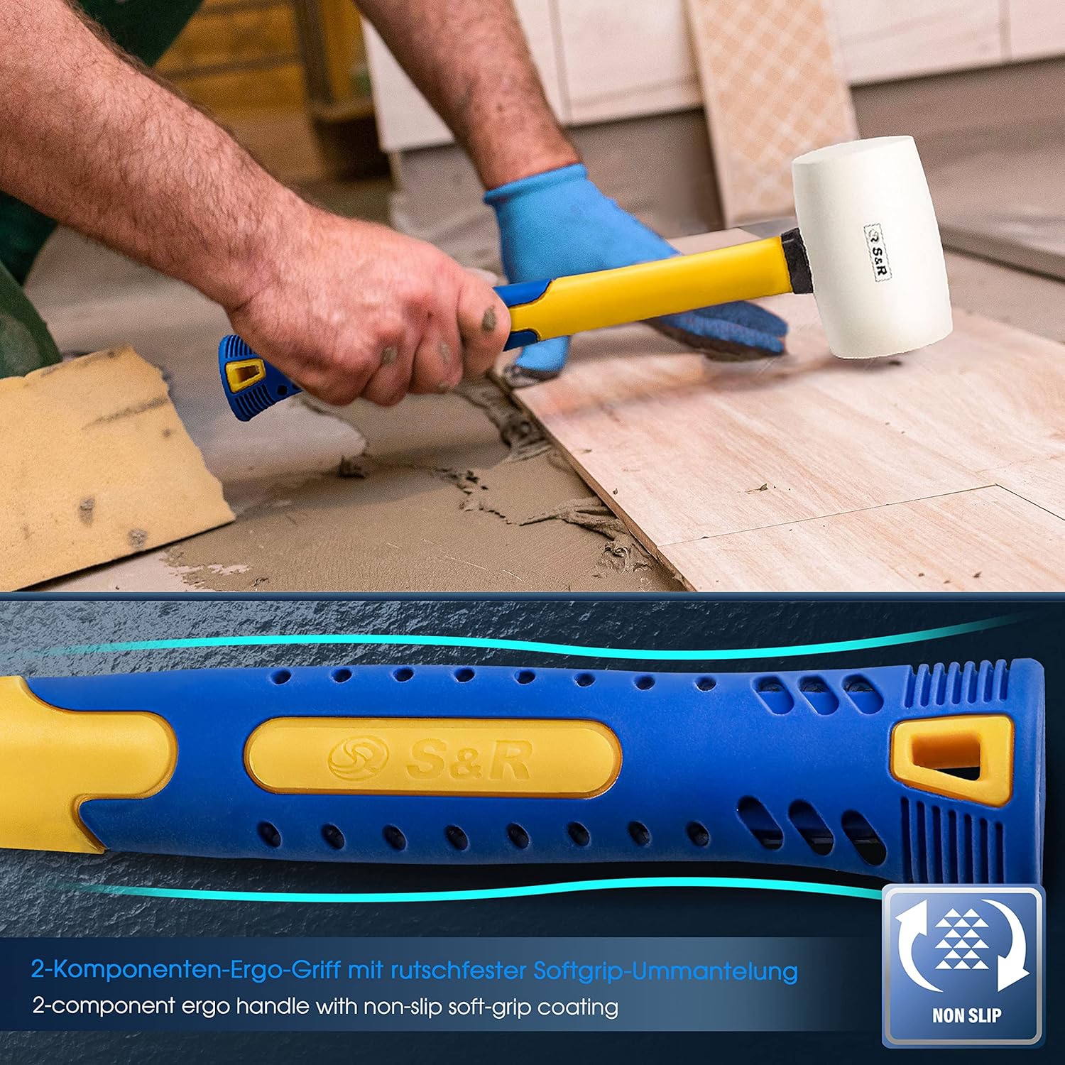 Detalle de S&R Gummihammer Groß Weiß 75mm, 910g – Schonhammer, rückschlagfrei & vielseitig einsetzbar