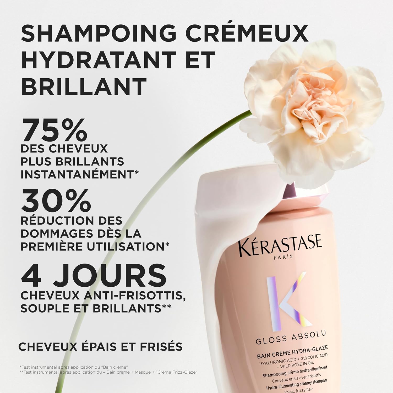 Detalle de KÉRASTASE Gloss Absolu - Bain Hydra-Glaze : Shampoing Crème Hydratant pour Cheveux Épais sujets aux Frisottis