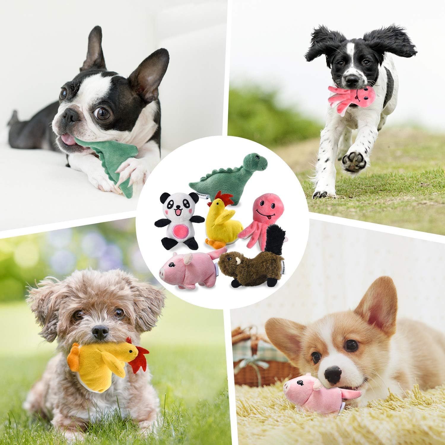 Detalle de LEGEND SANDY Quietschendes Plüsch-Hundespielzeug-Set für Welpen (6-teilig) mit Quietscher