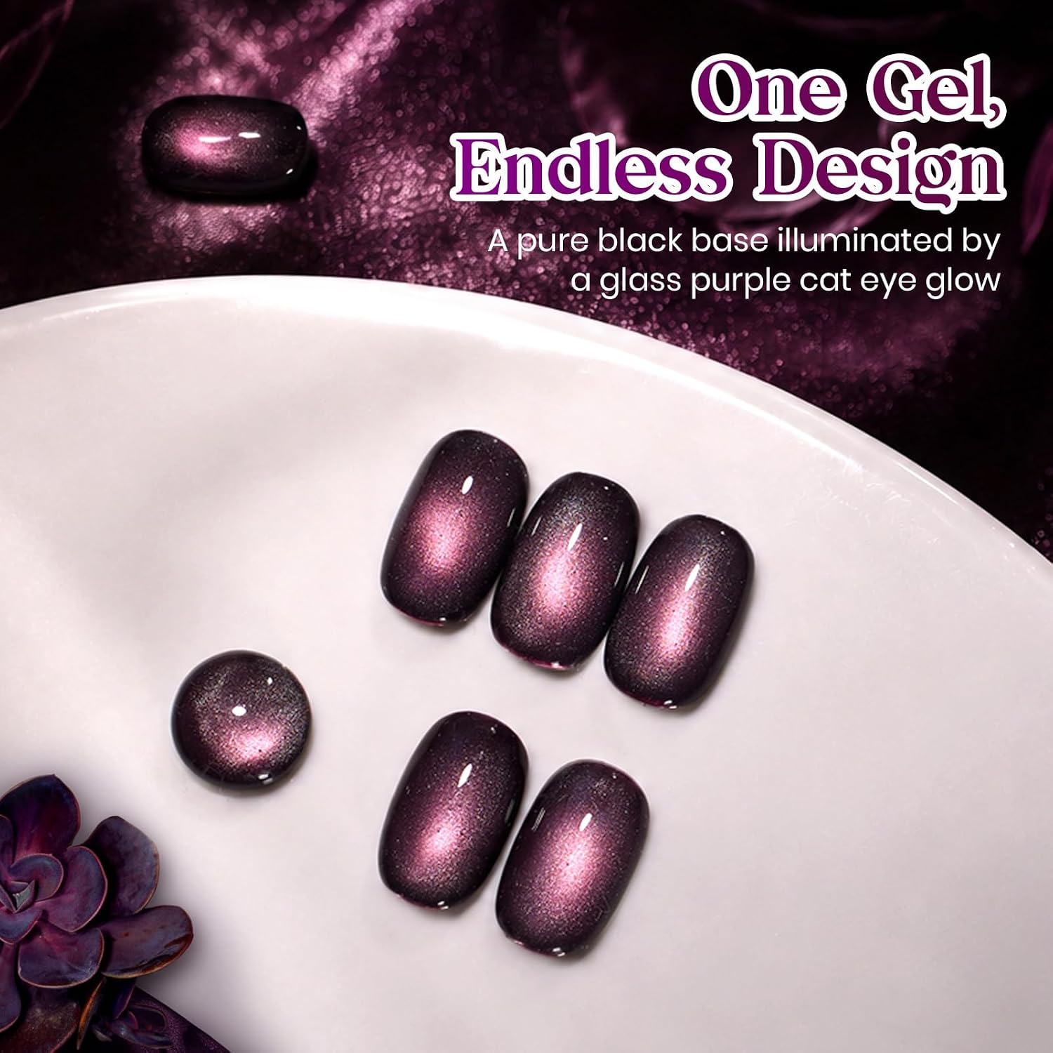 Detalle de Beetles Deep Purple Cat Eye Gel Polish, 15 mL Mystic Plum Magnetic Gel