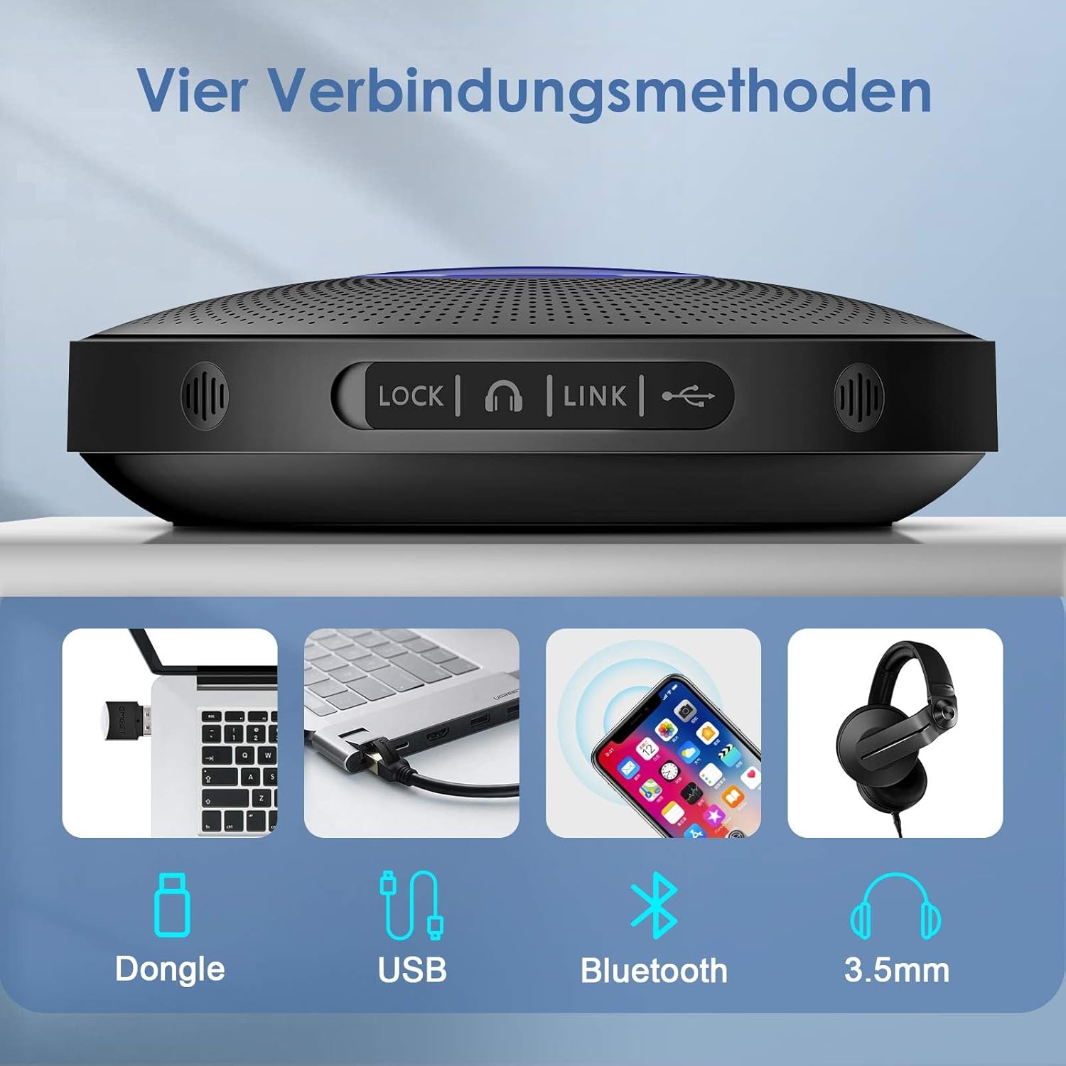 Detalle de EMEET Bluetooth Konferenzlautsprecher M2 Max – USB Freisprecheinrichtung mit 4 Richtmikrofonen für Teams & Zoom
