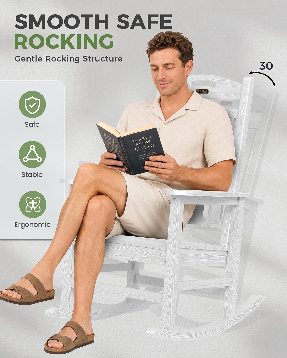 Detalle 2 de SUUNYN SU-Rocking-0802 Outdoor Rocking Chair, White HDPE, High Back