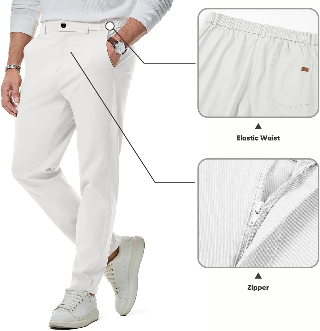 Thumbnail 3 de JMIERR Men's Chino Pants: Casual Elastic Waist, Tapered Fit for Everyday Comfort