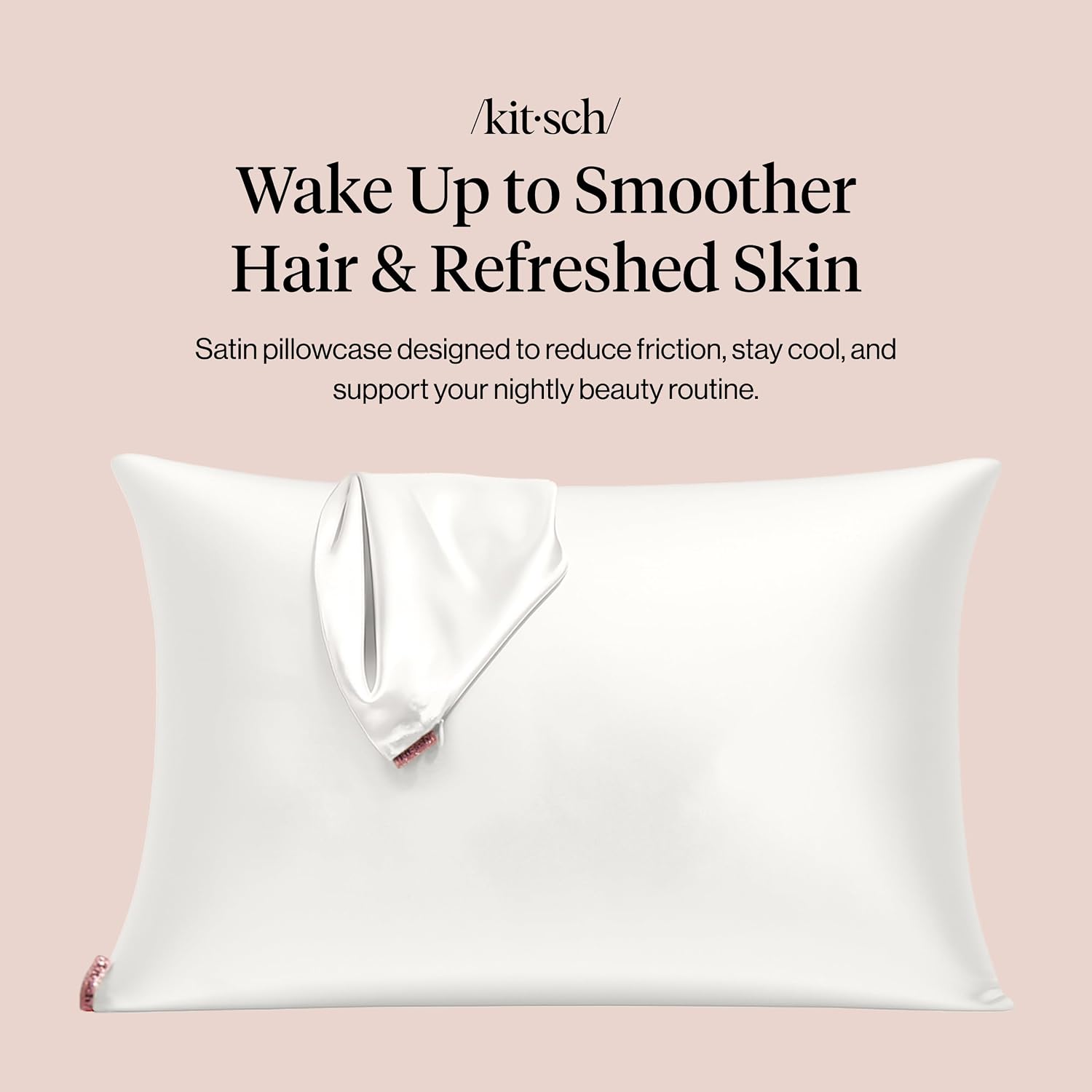 Thumbnail 1 de Kitsch Satin Pillowcase 19x26 Ivory with Zipper