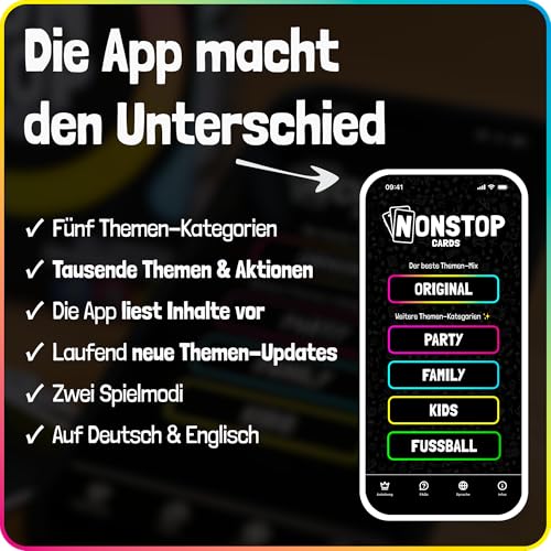Detalle de Nonstop Cards – Lustiges Kartenspiel mit App: Stadt-Land-Fluss für 2–8 Spieler