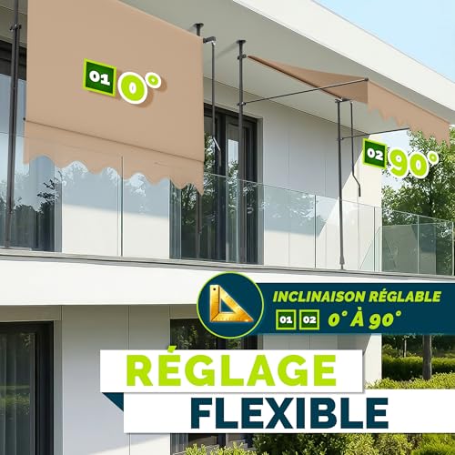 Thumbnail 1 de Tillvex Store Banne Manuel rétractable pour Le Balcon — Marquise de terrasse sans percement (Taupe, 200 cm)