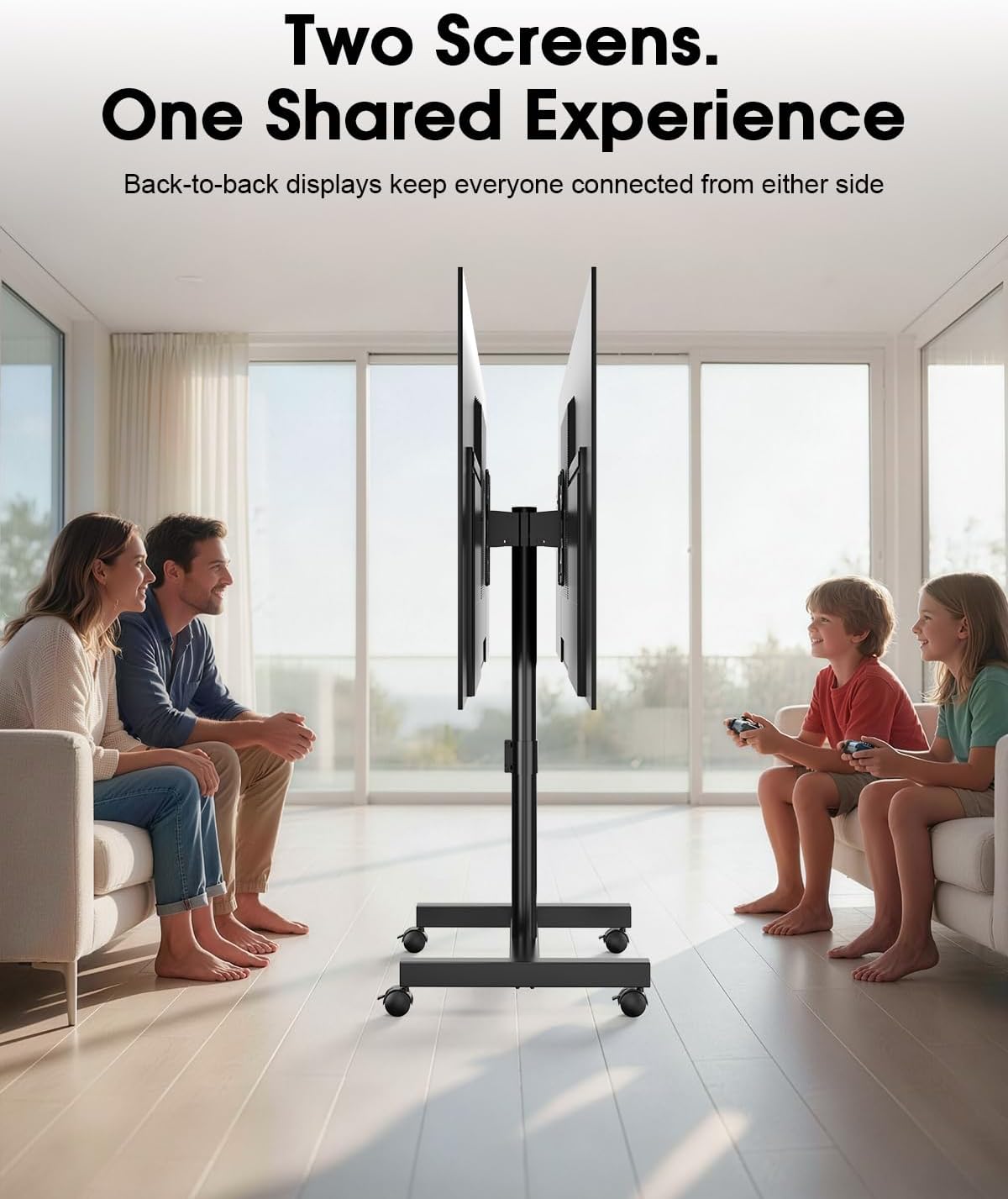 Thumbnail 2 de Xyndyx XYMTS02-WT-200-QH2-B Dual-Screen Rolling TV Stand, 21–50-Inch