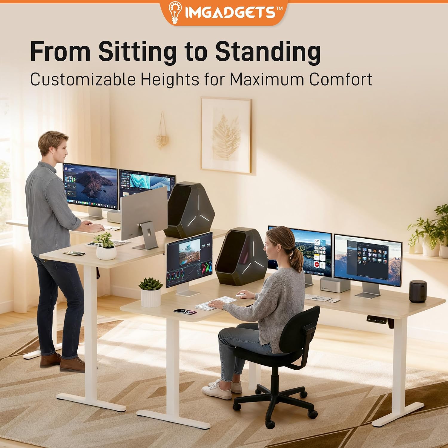 Thumbnail 1 de IMGadgets L shaped desk Electric L-Shaped Standing Desk, 63" x 55", Dual Motor