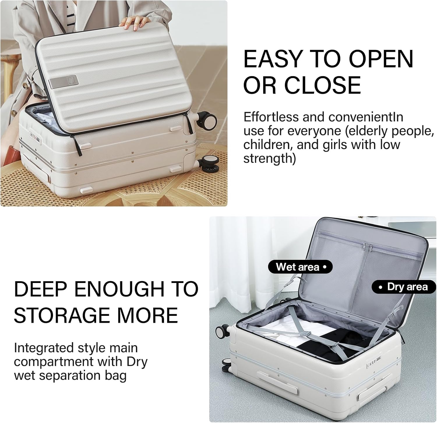 Thumbnail 6 de Hanke Suitcase Medium 24 Inch Front Opening Hard Shell with Lock and 4 Dual Spinners (Ivory White)