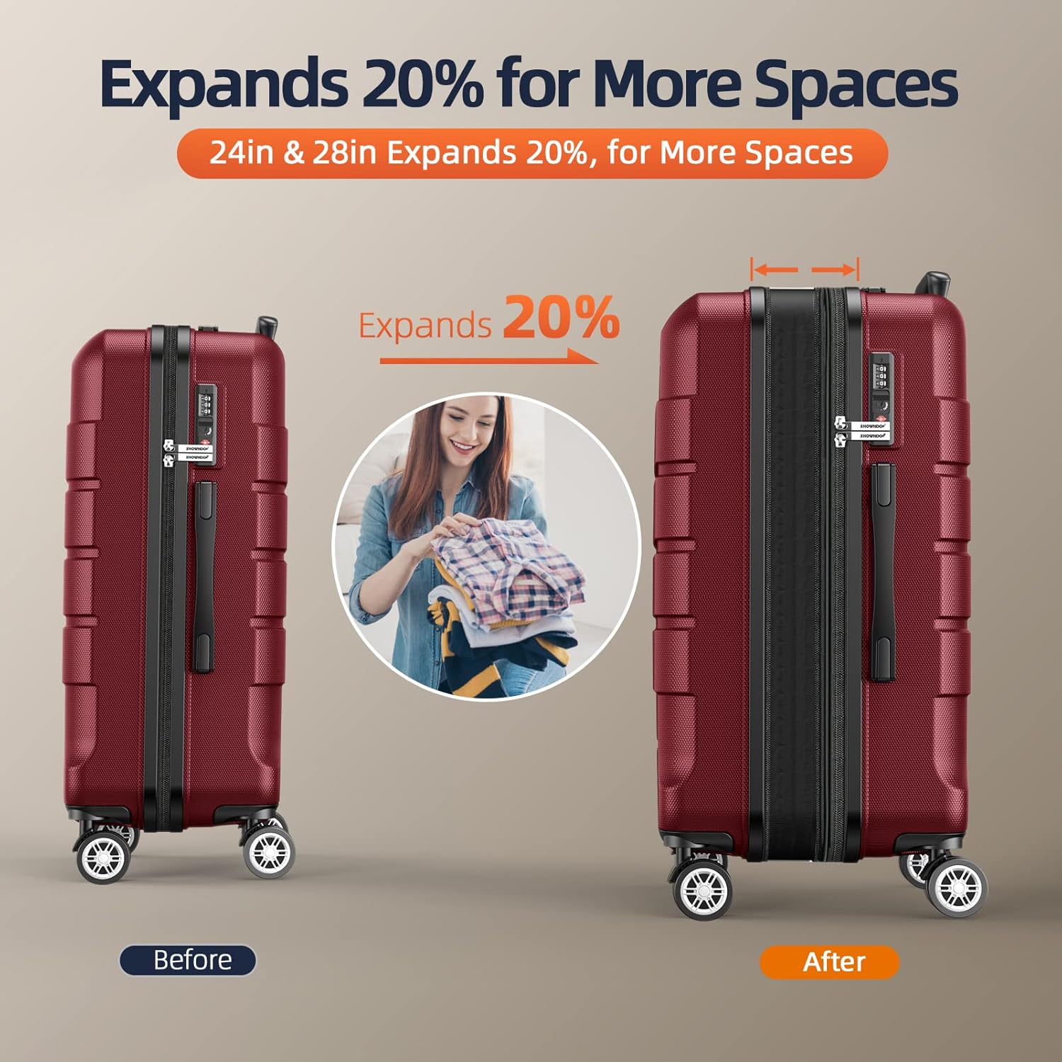 Thumbnail 5 de SHOWKOO 3-Piece Hard Shell Expandable Suitcase Set with TSA Lock and 360° Wheels
