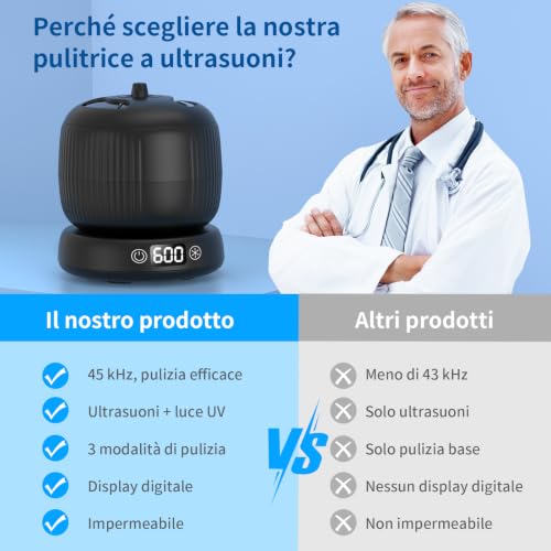 Thumbnail 5 de Morole Pulitore Ultrasuoni con Lampada UV – 45000 Hz, 200 ml, Portatile