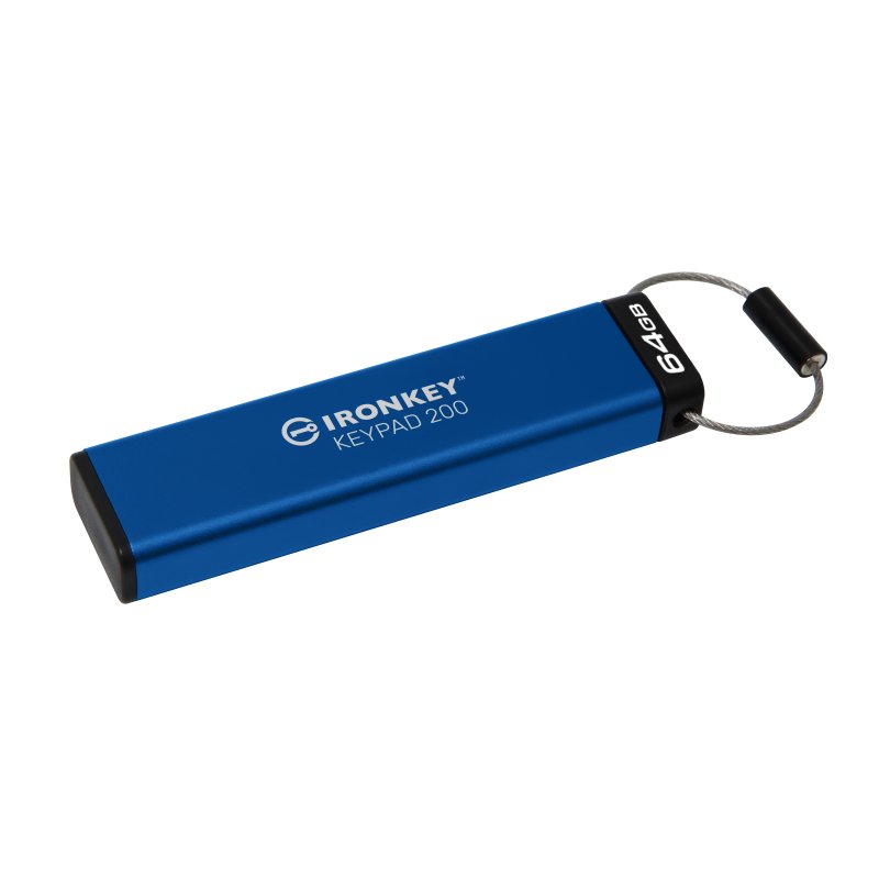 Detalle de Kingston IronKey Keypad 200 64GB USB 3.2 Azul: seguridad con teclado y cifrado hardware