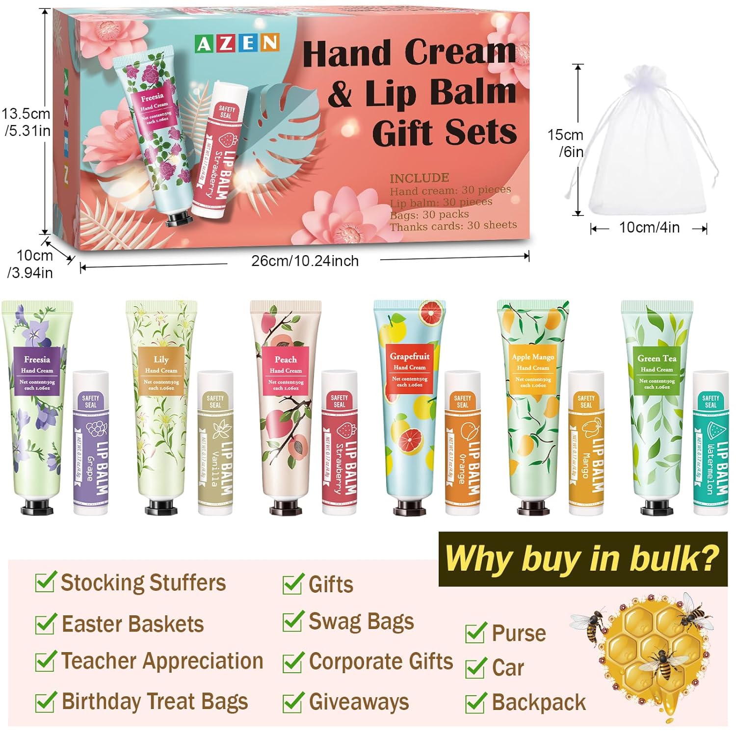 Thumbnail 5 de AZEN 30 Sets Hand Cream & Lip Balm Bulk Gift Set