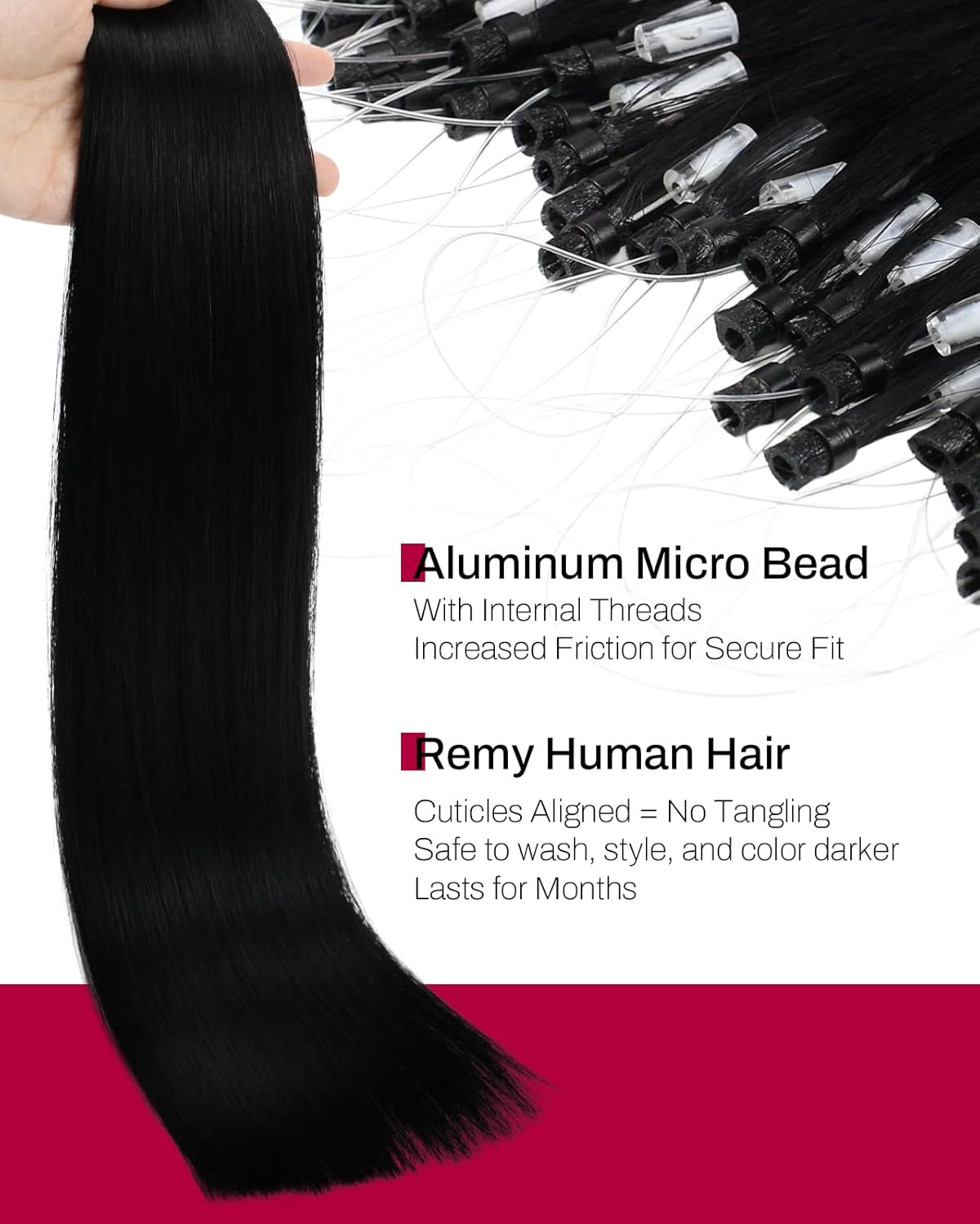 Thumbnail 2 de Moresoo Hair Extensions Microlink Human Hair Jet Black 24 Inch (50g) with Invisible Seam