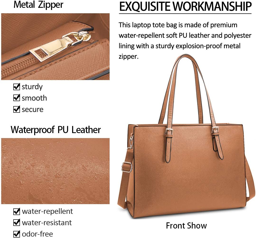 Detalle de Borsa Donna a Tracolla per Computer da 15.6 Pollici Grande Impermeabile in Pelle PU – Elegante Tote per lavoro e studio