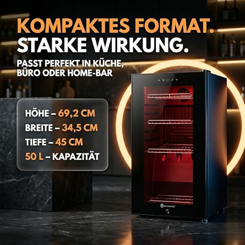 Detalle de Sommertal GK50 Getränkekühlschrank 50L – Glastür, RGB LED, Touchscreen